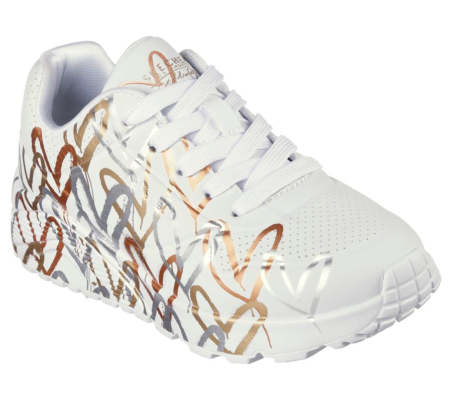 Skechers x JGoldcrown: Uno Lite - Metallic Love, WHITE / GOLD, largeimage number 0