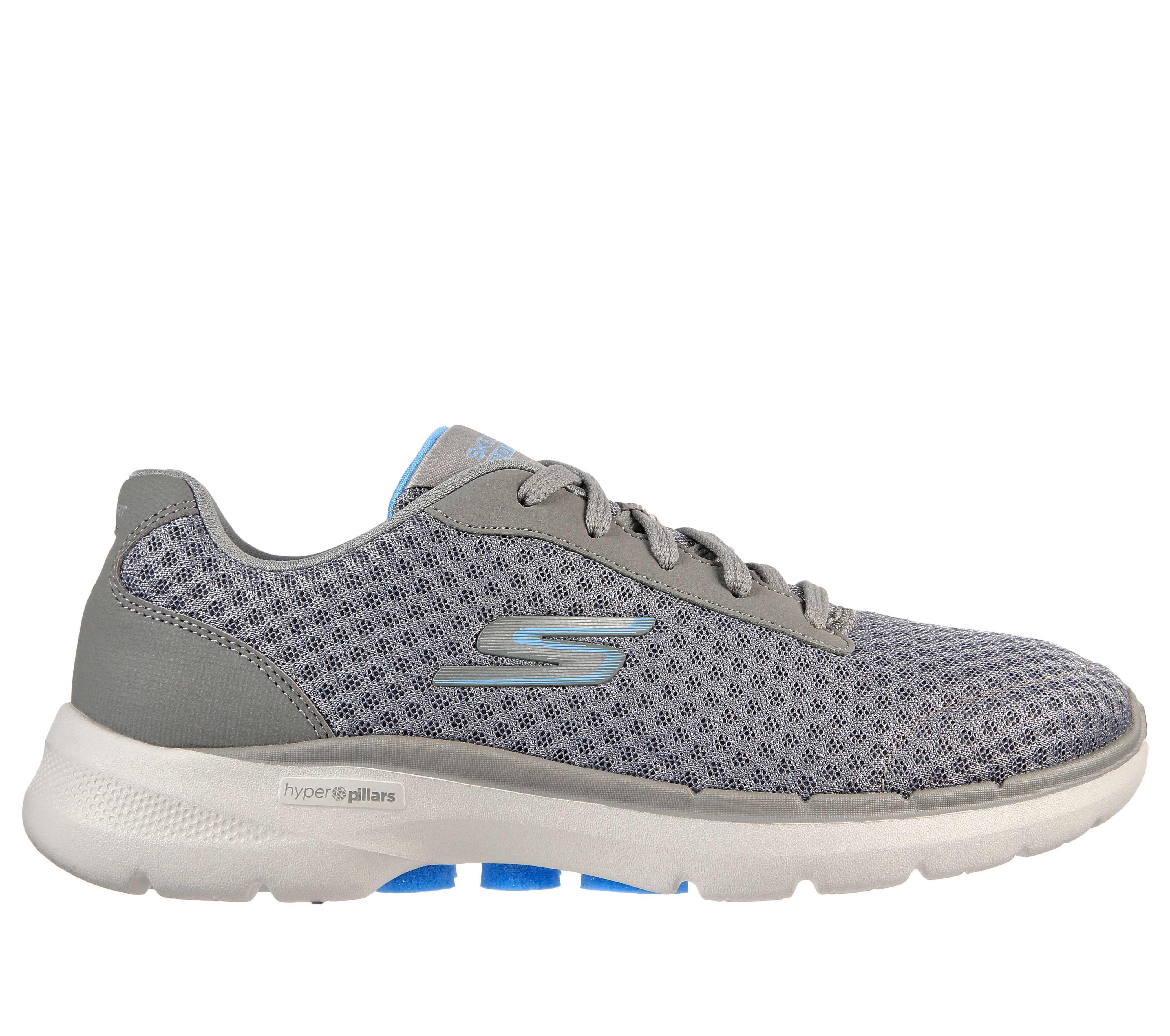 Skechers Women's GO WALK 6 - Iconic Vision Sneaker in Gray/Blue, Size 5 | Textile/Synthetic, Vegan, Machine Washable