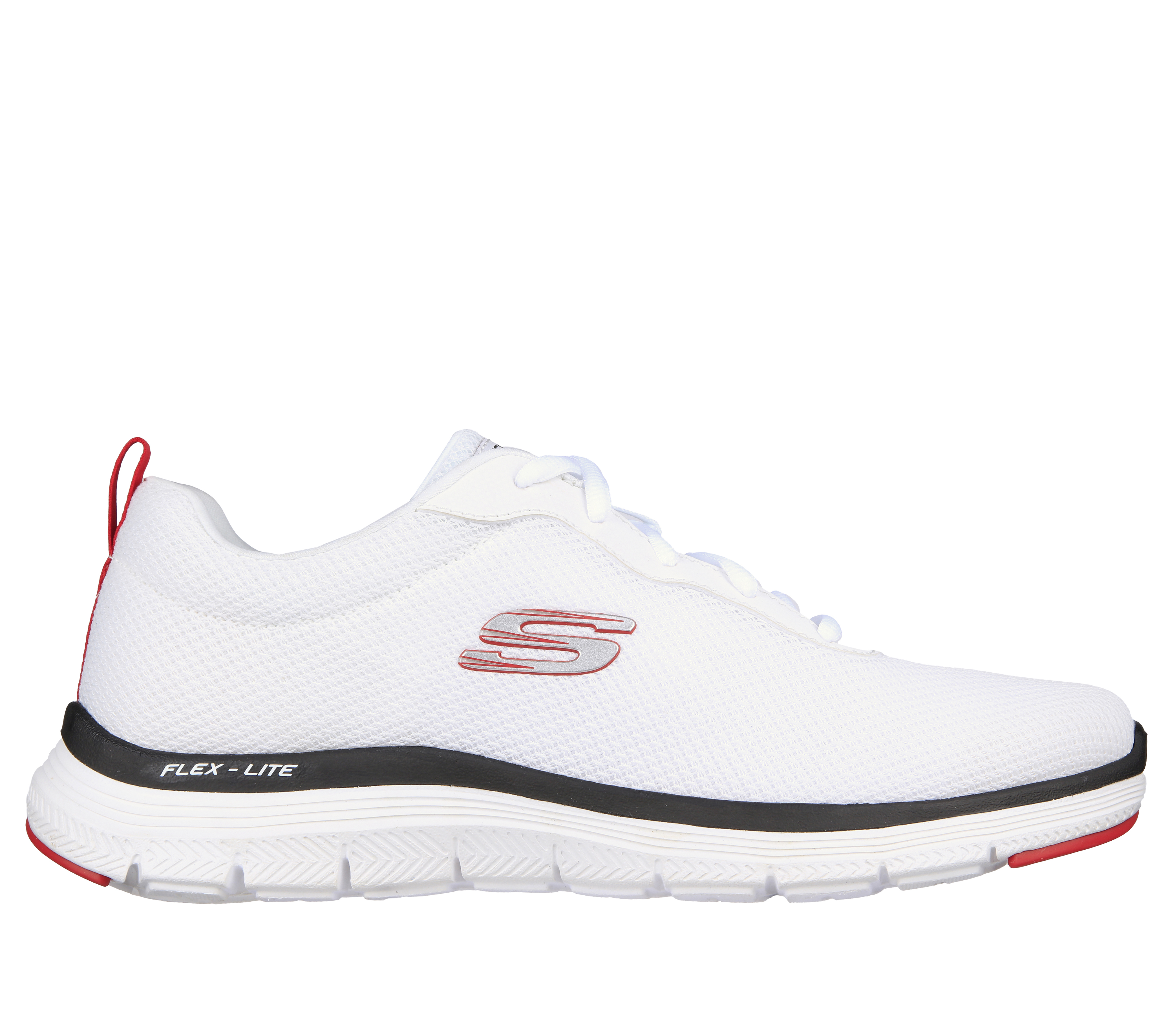 Skechers Men's Flex Advantage 4.0 - Providence Sneaker in White/Black/Red, Size 10.5 | Textile/Synthetic, Vegan, Machine Washable