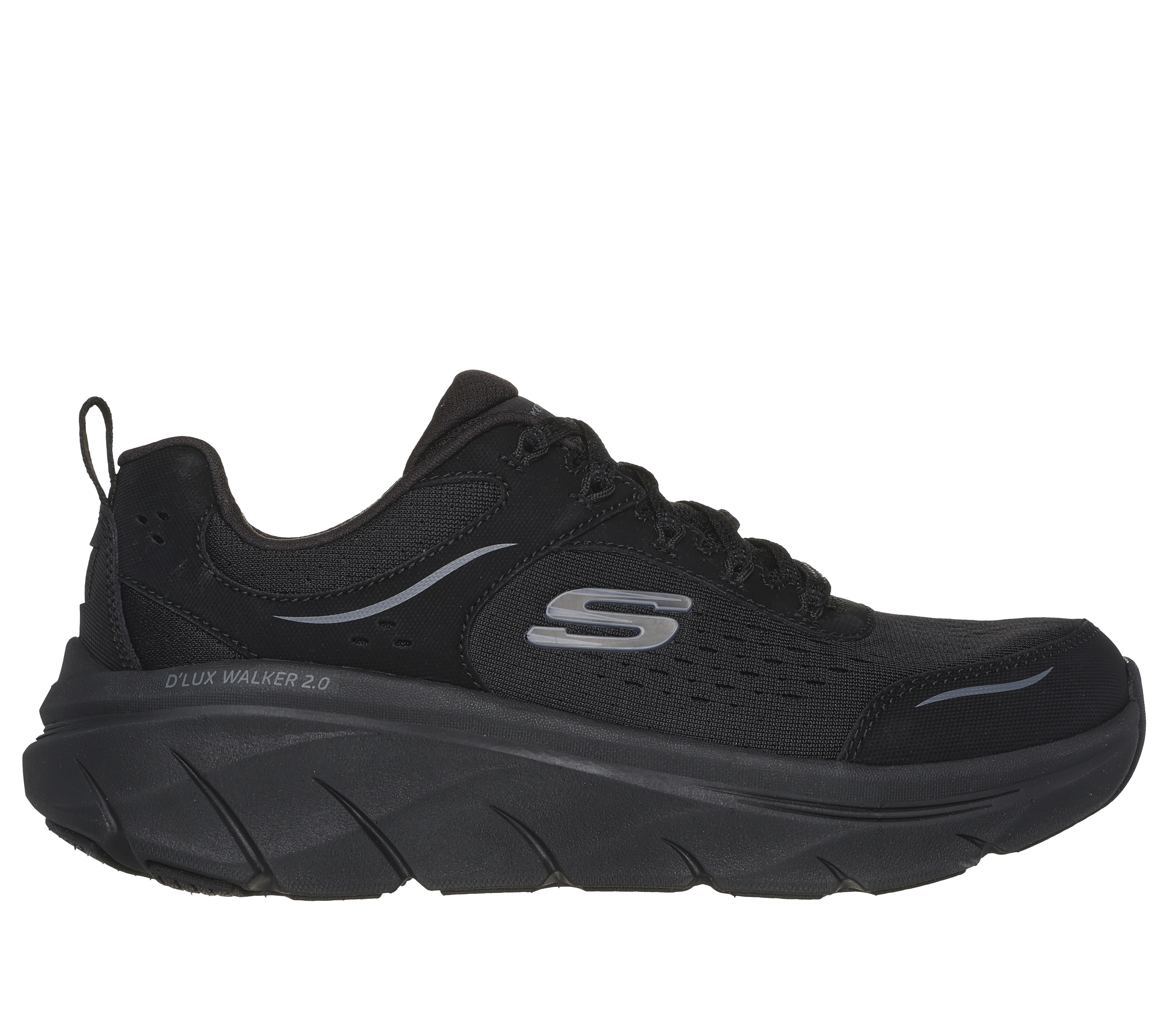 Skechers Women's Relaxed Fit: D'Lux Walker 2.0 - Daisy Doll Sneaker in Black, Size 5 | Leather/Textile/Synthetic