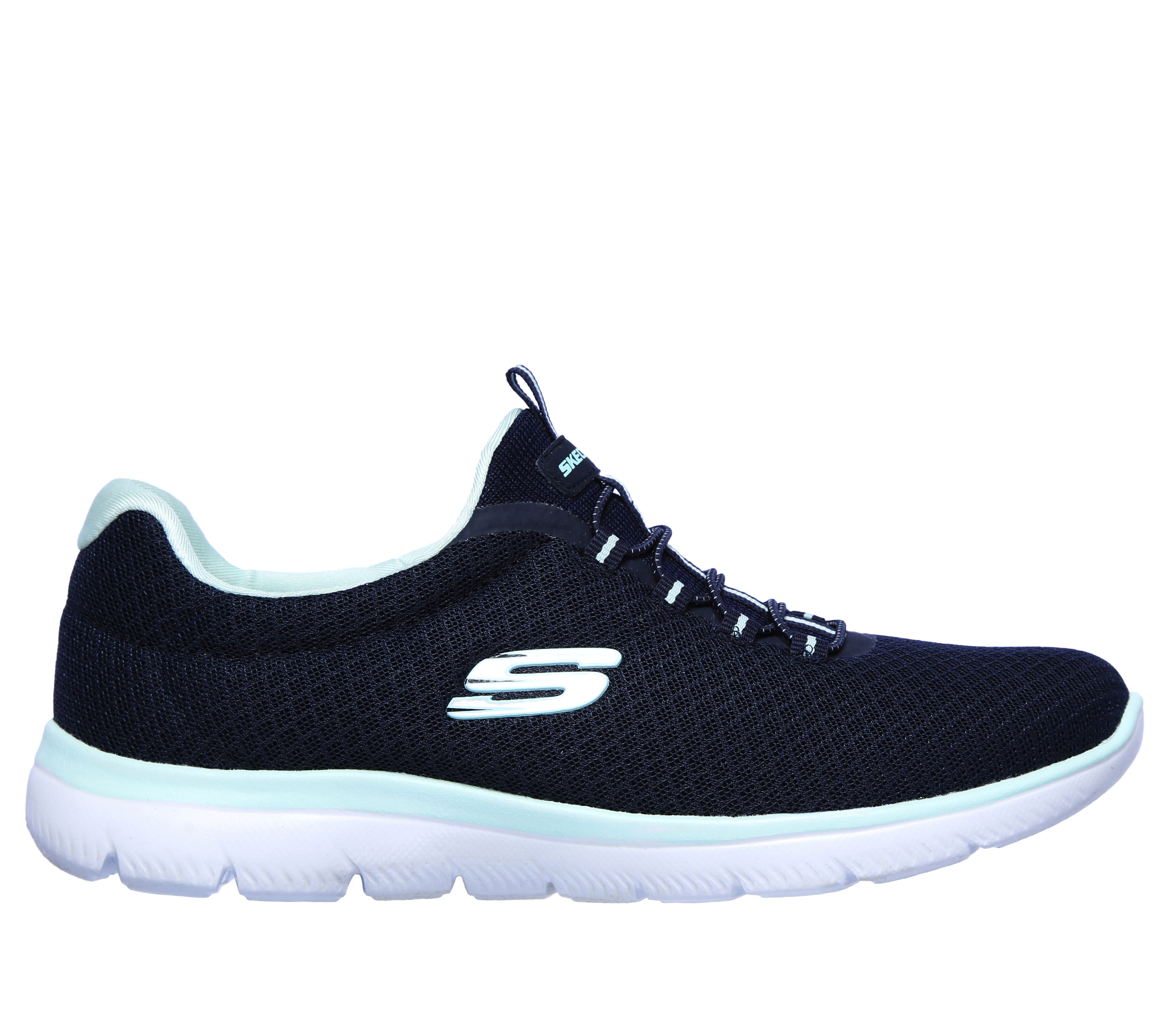 Skechers Women's Summits Sneaker in Navy Blue/Aqua, Size 6 | Textile/Synthetic, Vegan, Machine Washable