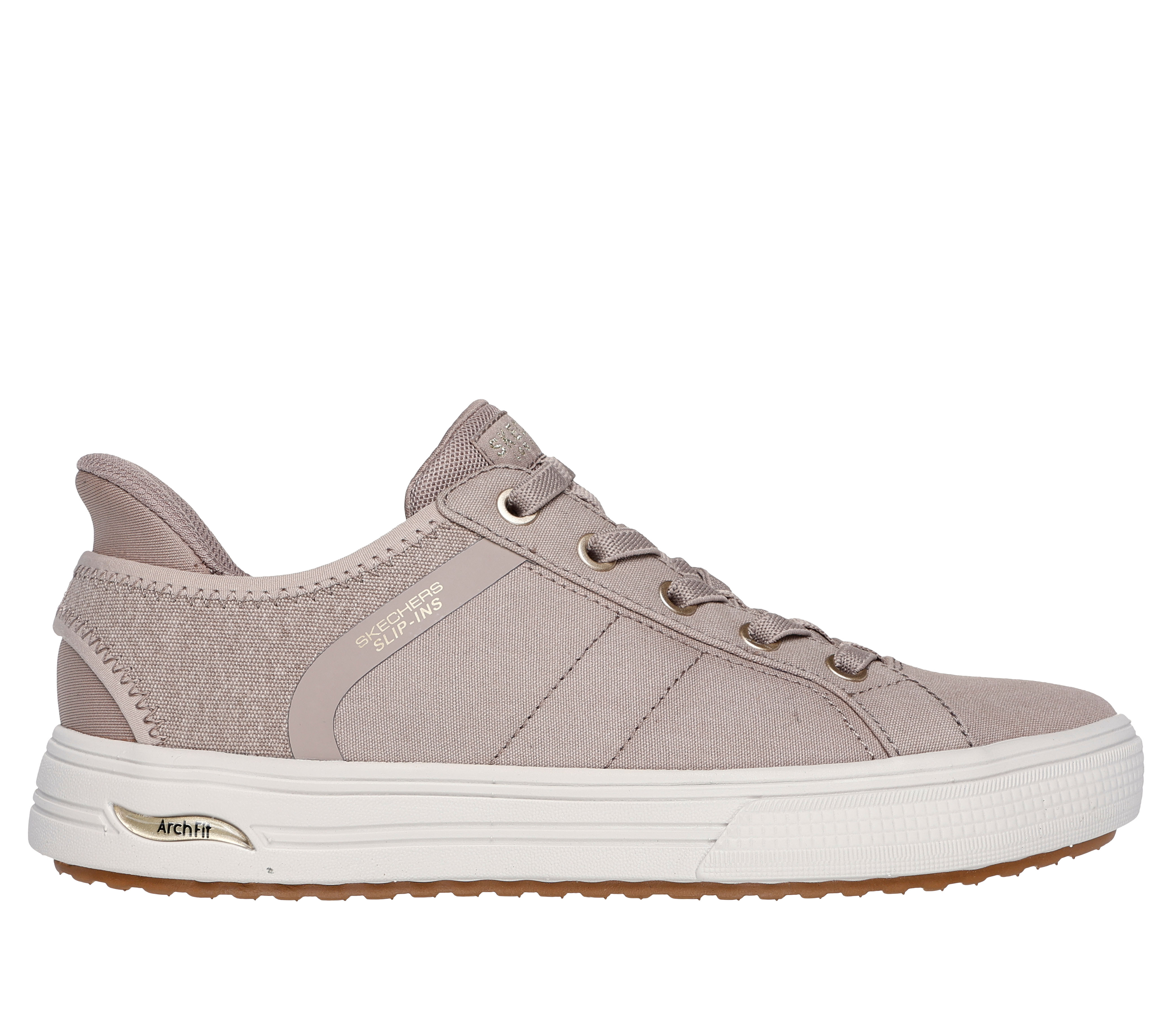 Skechers Women's Slip-ins: Arch Fit Arcade - Forever Cosy Sneaker in Taupe, Size 4 | Textile/Synthetic, Vegan, Machine Washable