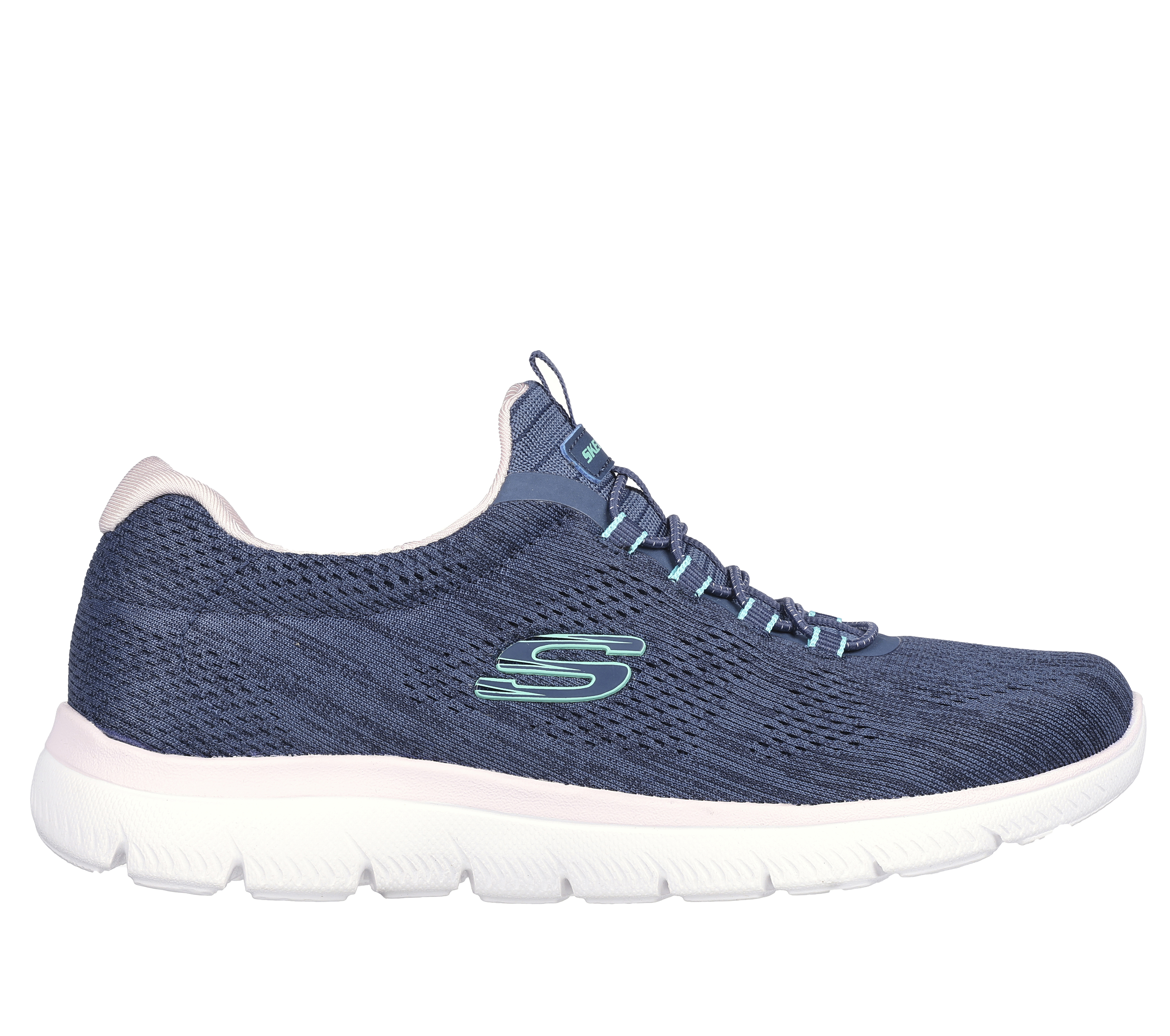 Skechers Women's Summits - Fun Flair Sneaker in Navy Blue, Size 6.5 | Textile/Synthetic, Vegan, Machine Washable