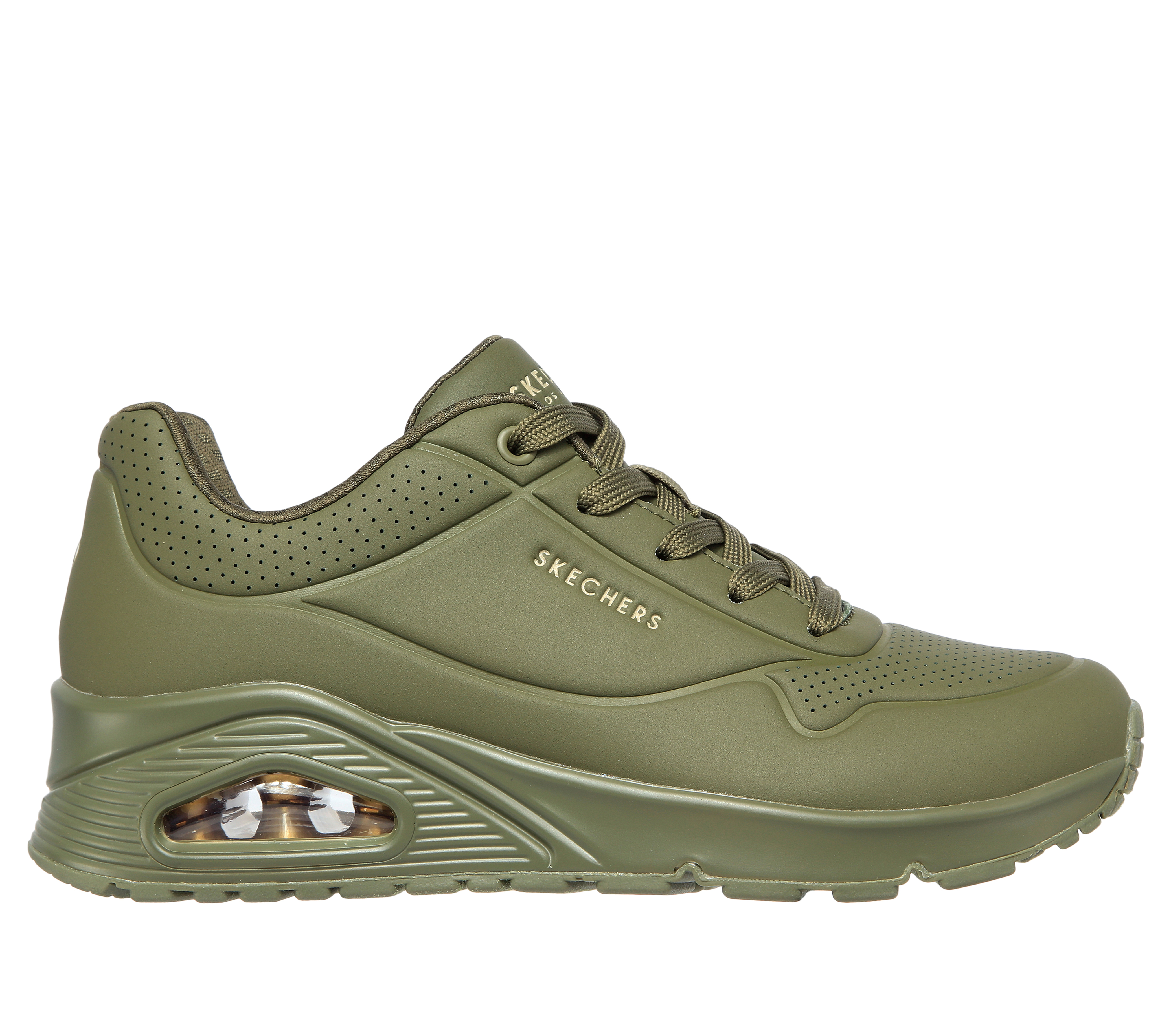 Skechers Women's Uno - Stand on Air Sneaker in Olive, Size 4 | Textile/Synthetic