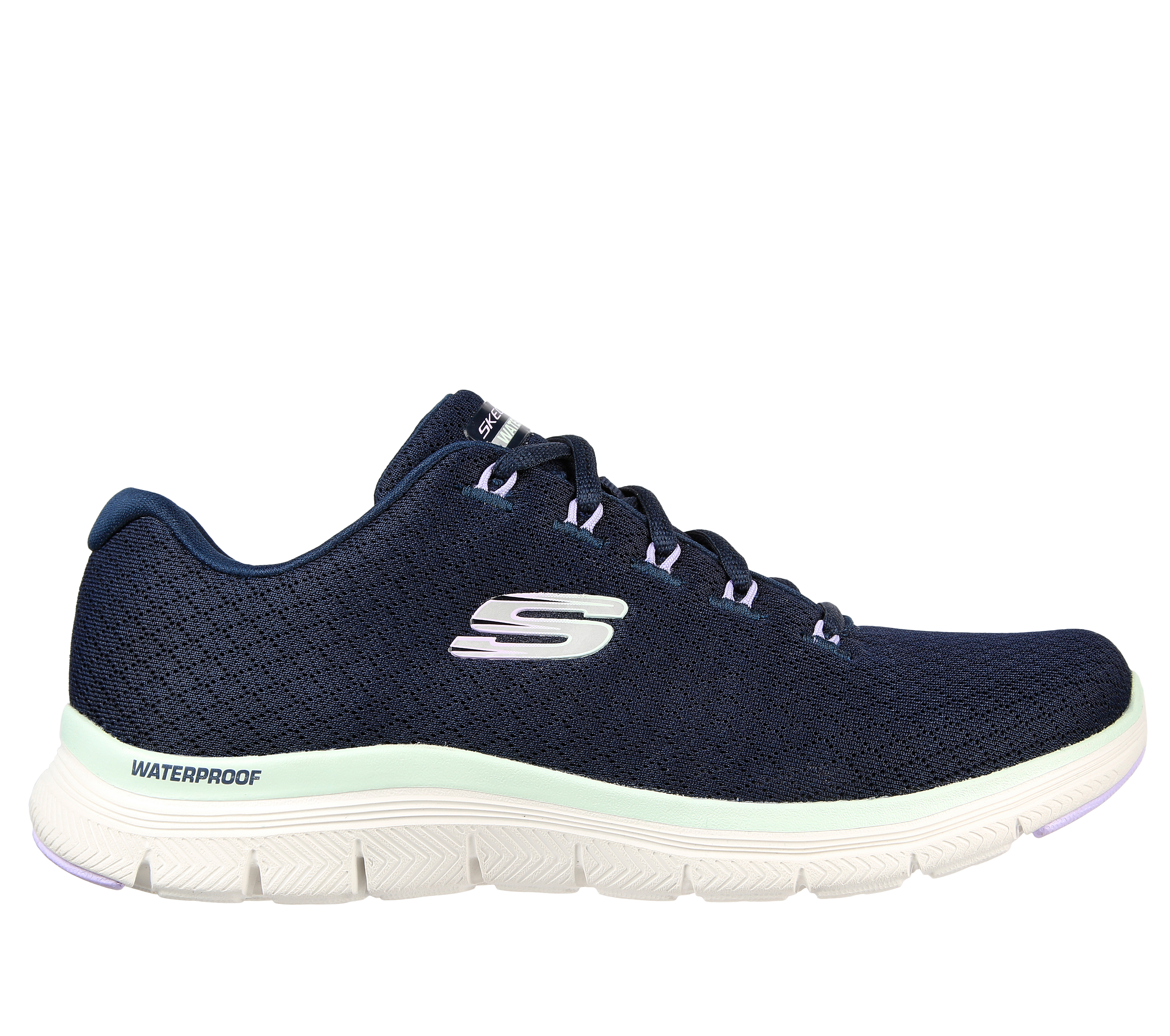 Skechers Women's Flex Appeal 4.0 - Coated Fidelity Sneaker in Navy Blue/Aqua, Size 8 | Textile/Synthetic, Vegan