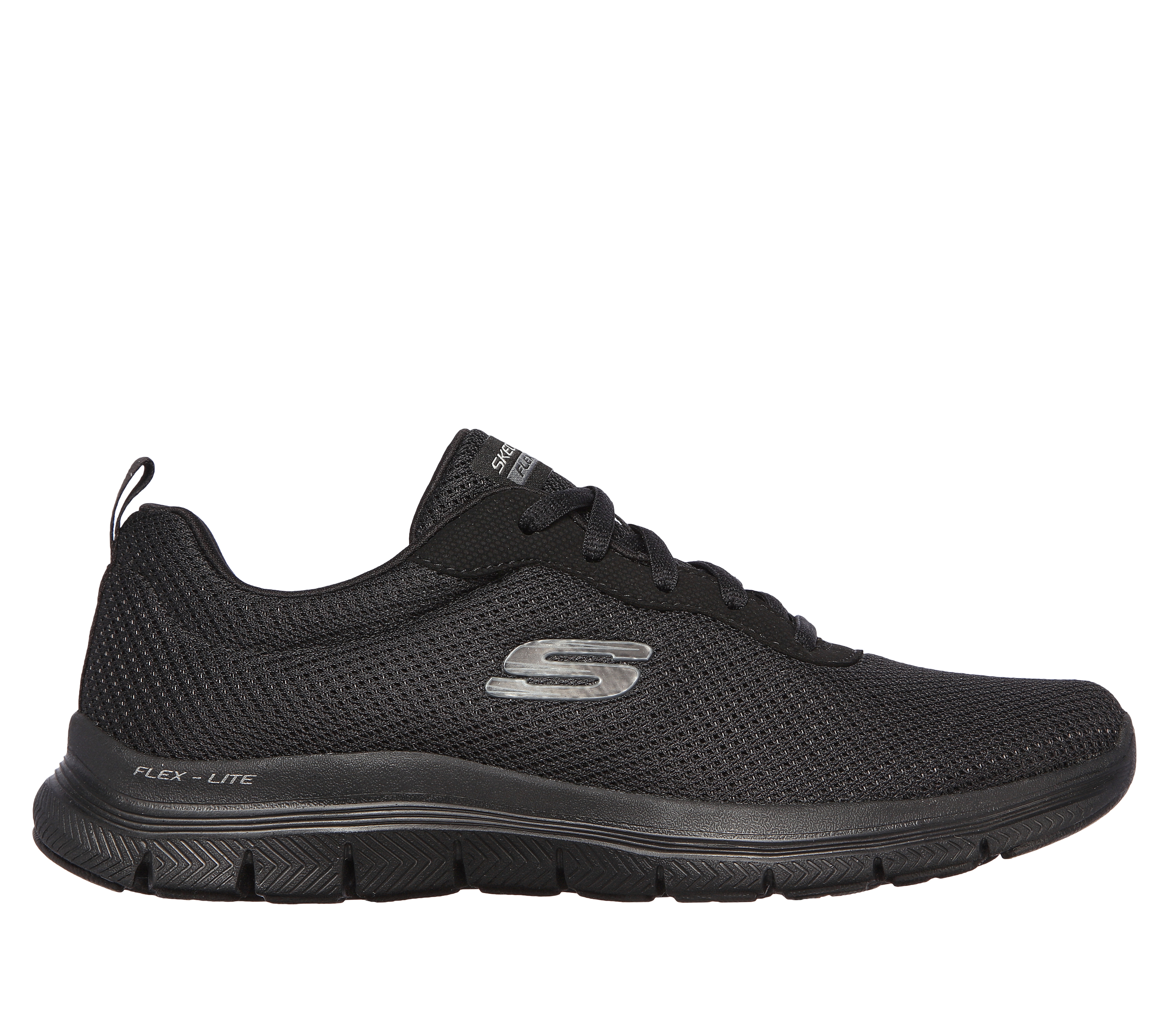 Skechers Women's Flex Appeal 4.0 - Brilliant View Sneaker in Black, Size 2 | Textile/Synthetic, Vegan, Machine Washable