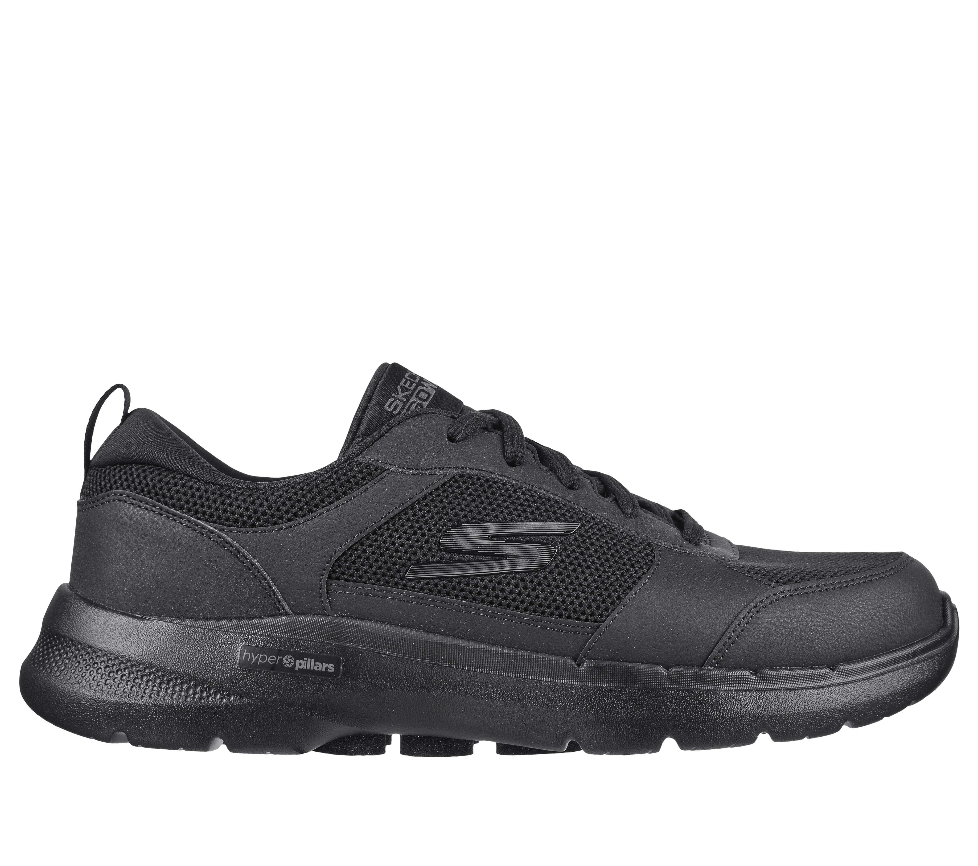 Skechers Men's GO WALK 6 - Compete Sneaker in Black, Size 9.5 | Leather/Textile/Synthetic