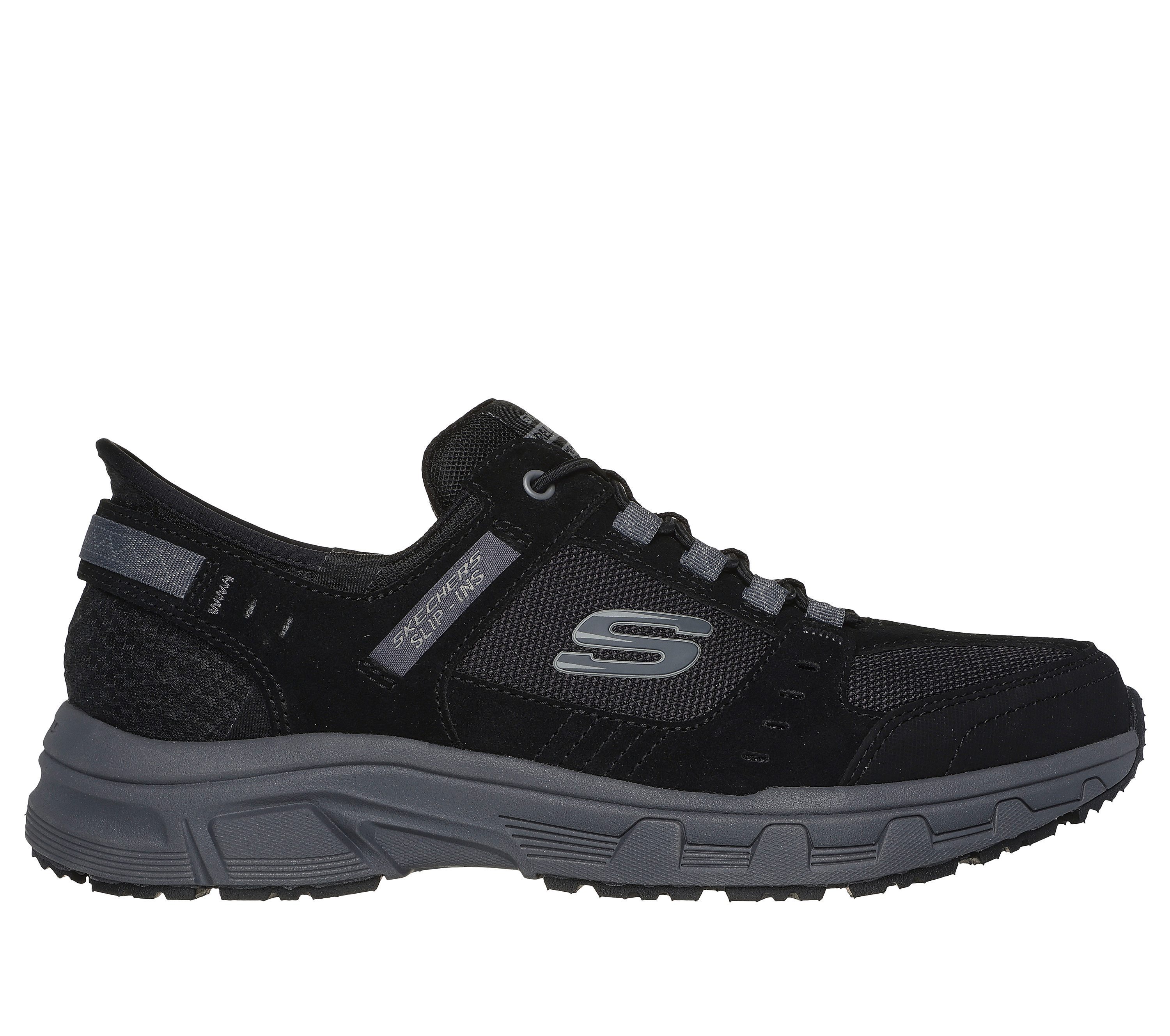 Skechers Men's Slip-ins RF: Oak Canyon Sneaker in Black/Charcoal, Size 6 | Leather/Textile/Synthetic