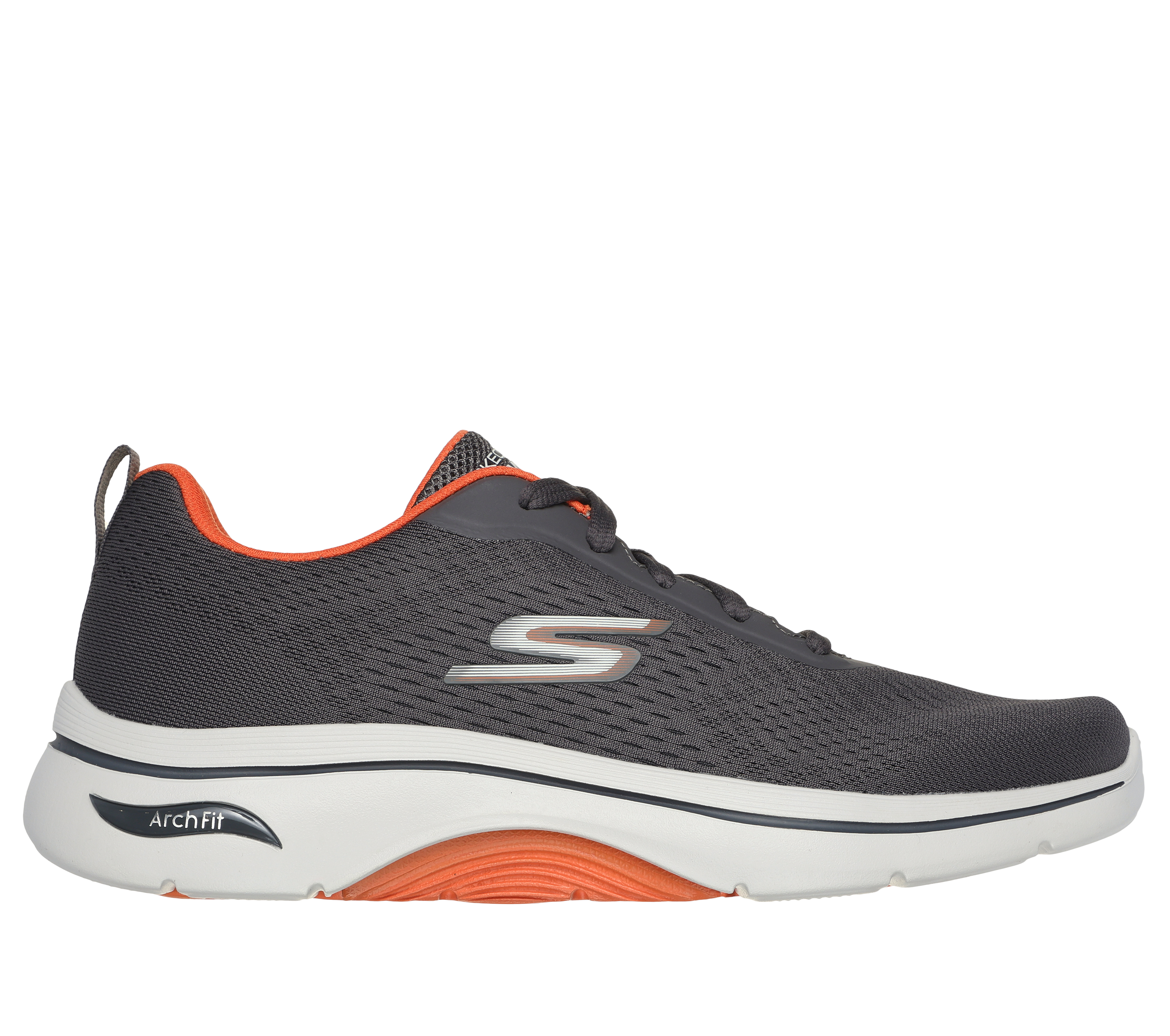 Skechers Men's GO WALK Arch Fit 2.0 - Idyllic 2 Sneaker in Charcoal/Orange, Size 6.5 | Textile/Synthetic, Machine Washable