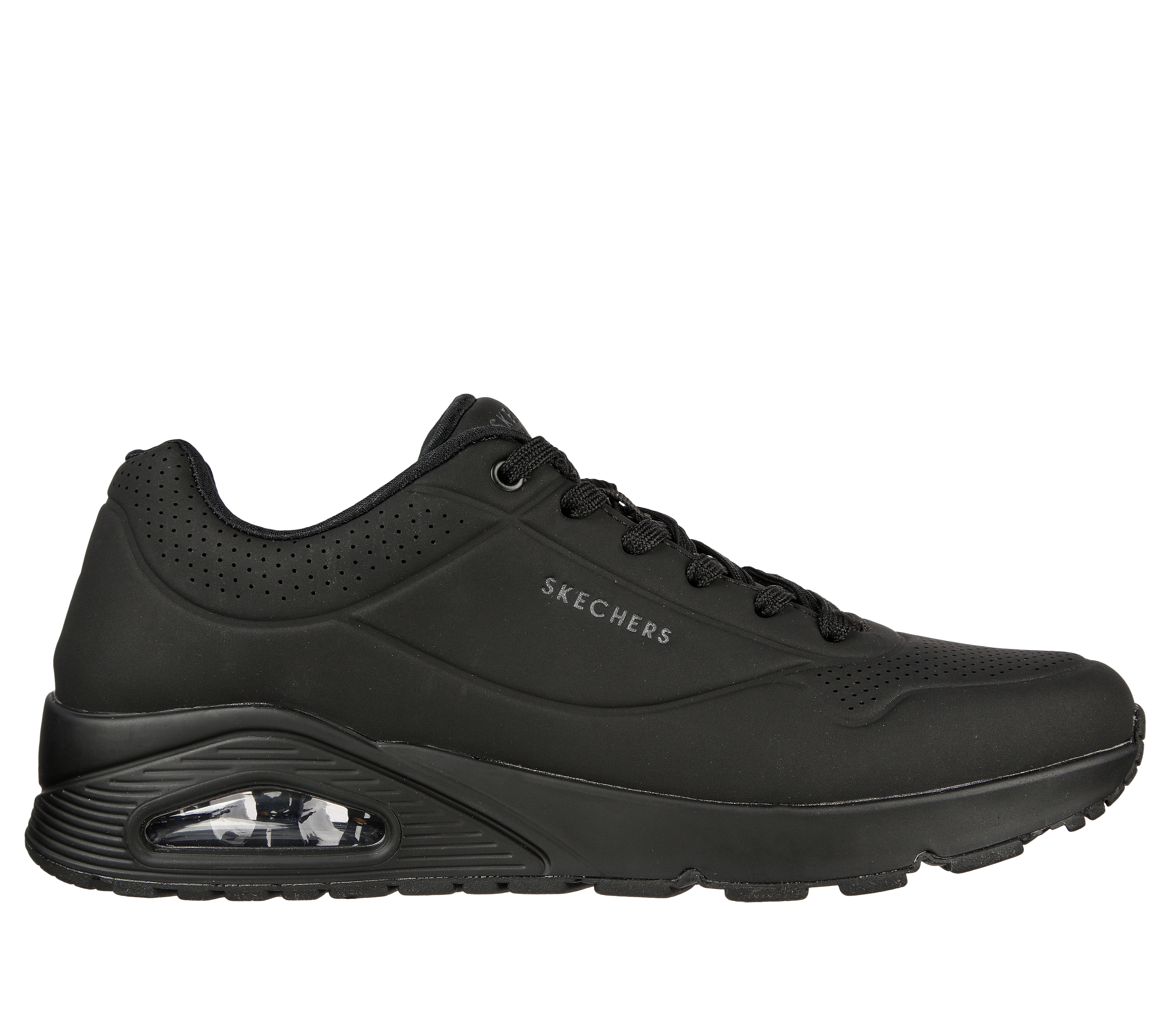 Skechers Men's Uno - Stand On Air Sneaker in Black, Size 9.5 Wide | Synthetic/Textile