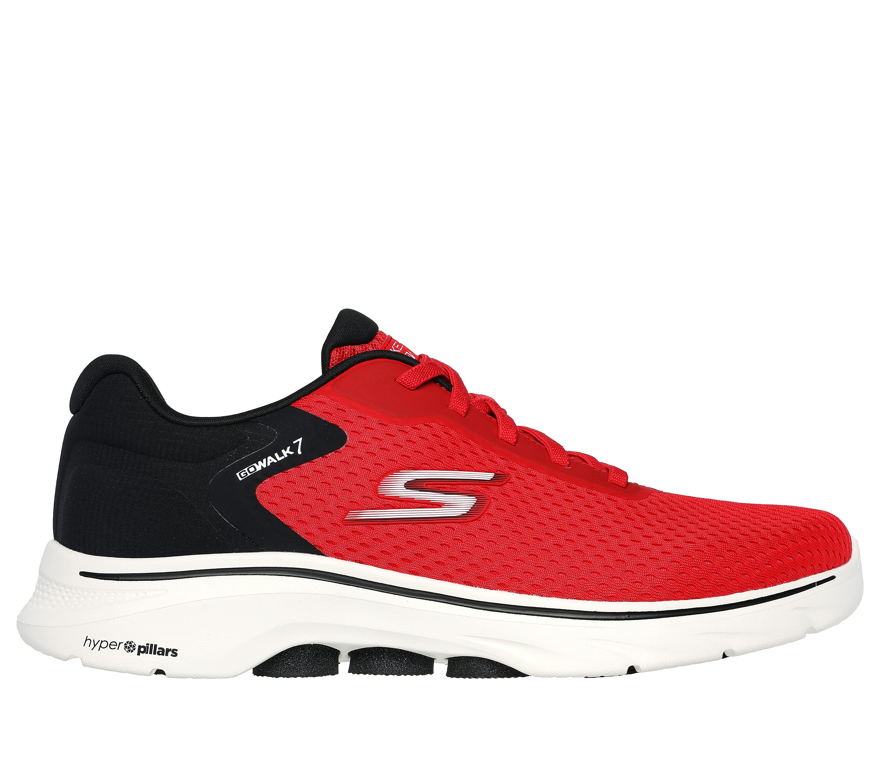 Skechers Men's GO WALK 7 - The Construct Sneaker in Red/Black, Size 8 | Textile/Synthetic, Vegan, Machine Washable