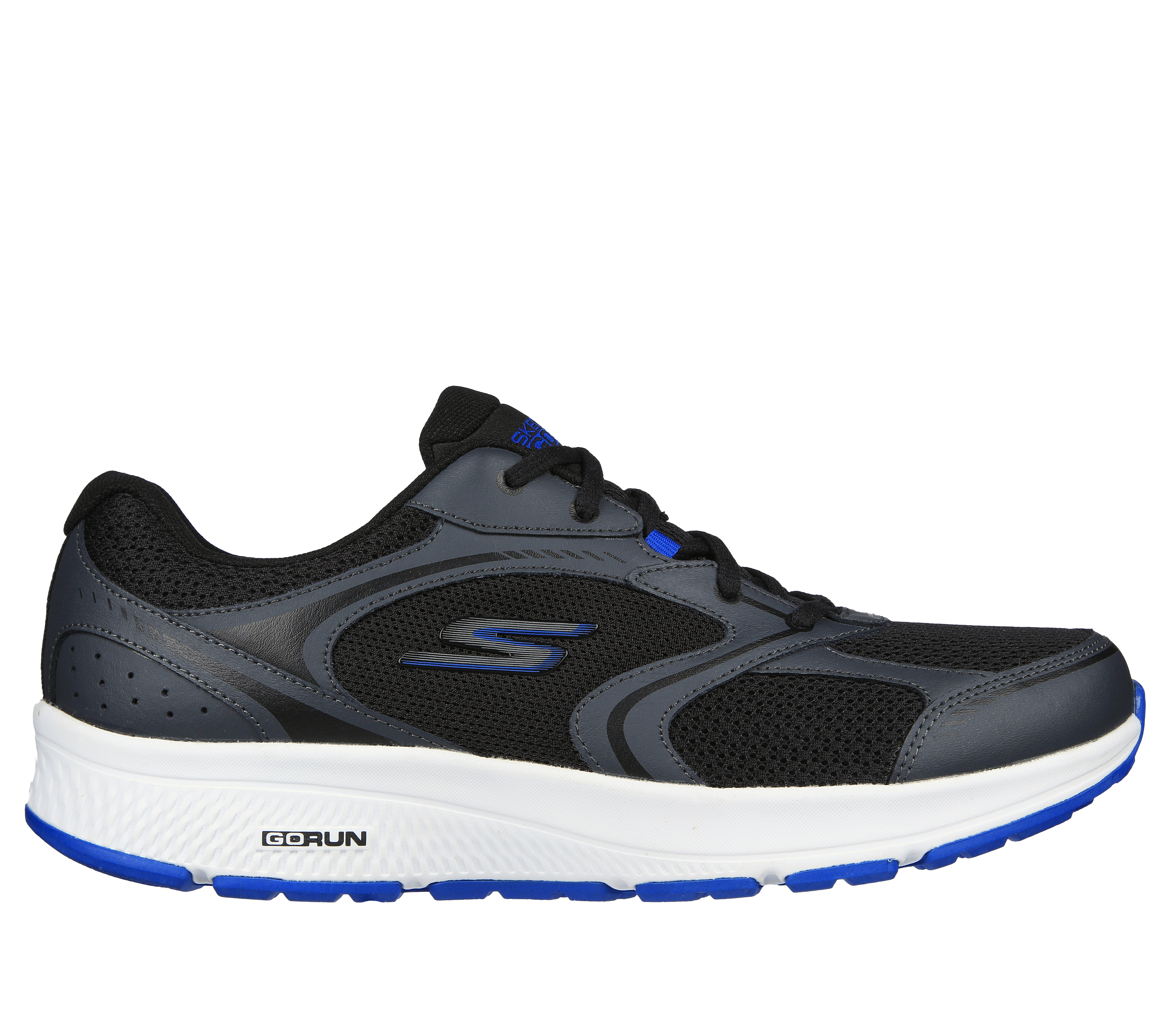 Skechers Men's GO RUN Consistent - Specie Sneaker in Black/Blue, Size 8.5 | Leather/Textile