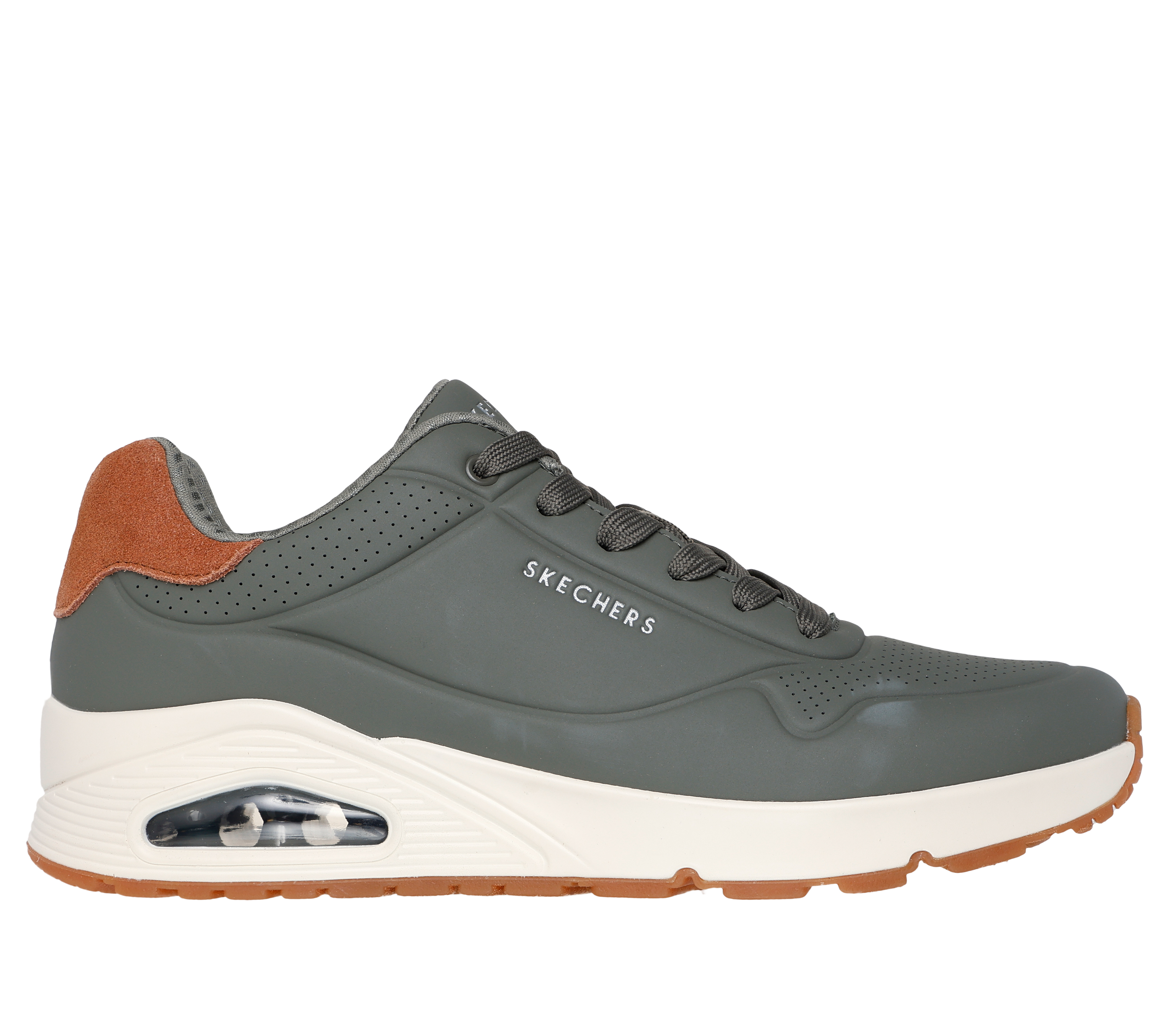 Skechers Men's Uno - Suited On Air Sneaker in Olive, Size 9.5 | Synthetic/Leather/Synthetic