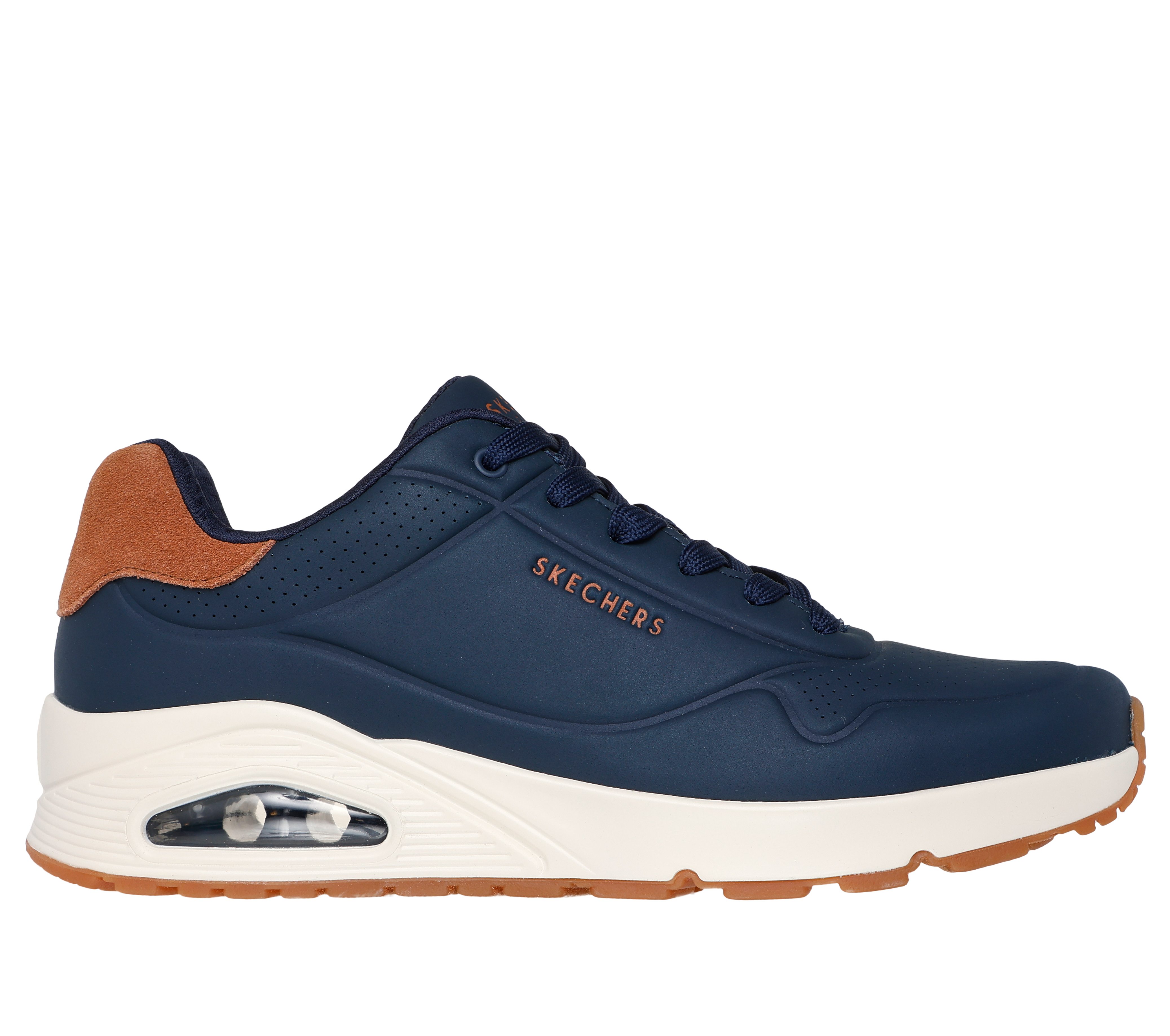 Skechers Men's Uno - Suited On Air Sneaker in Navy Blue, Size 8.5 | Synthetic/Leather/Synthetic