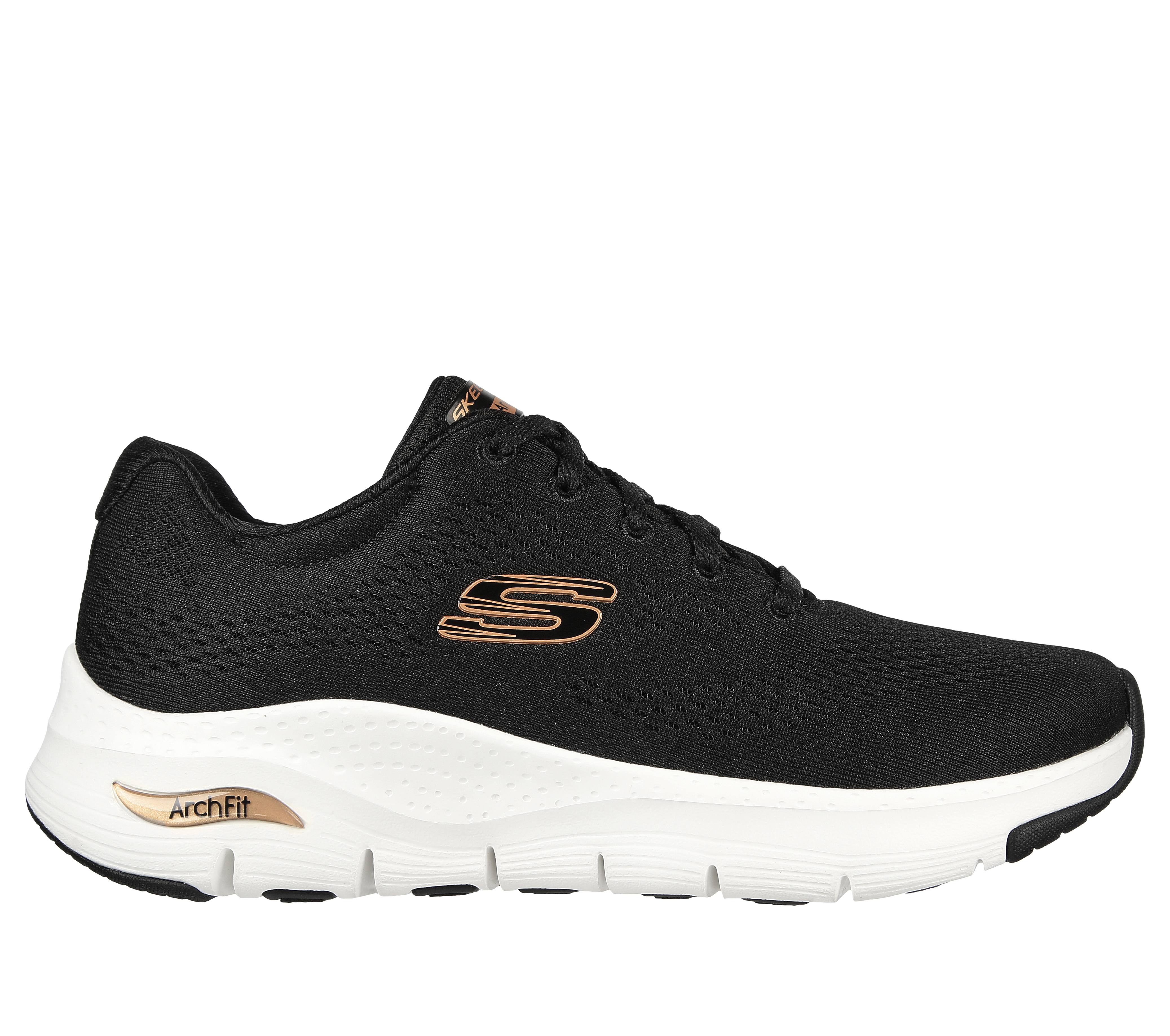 Skechers Women's Arch Fit - Big Appeal Sneaker in Black/Rose Gold, Size 4.5 | Textile/Synthetic, Vegan, Machine Washable