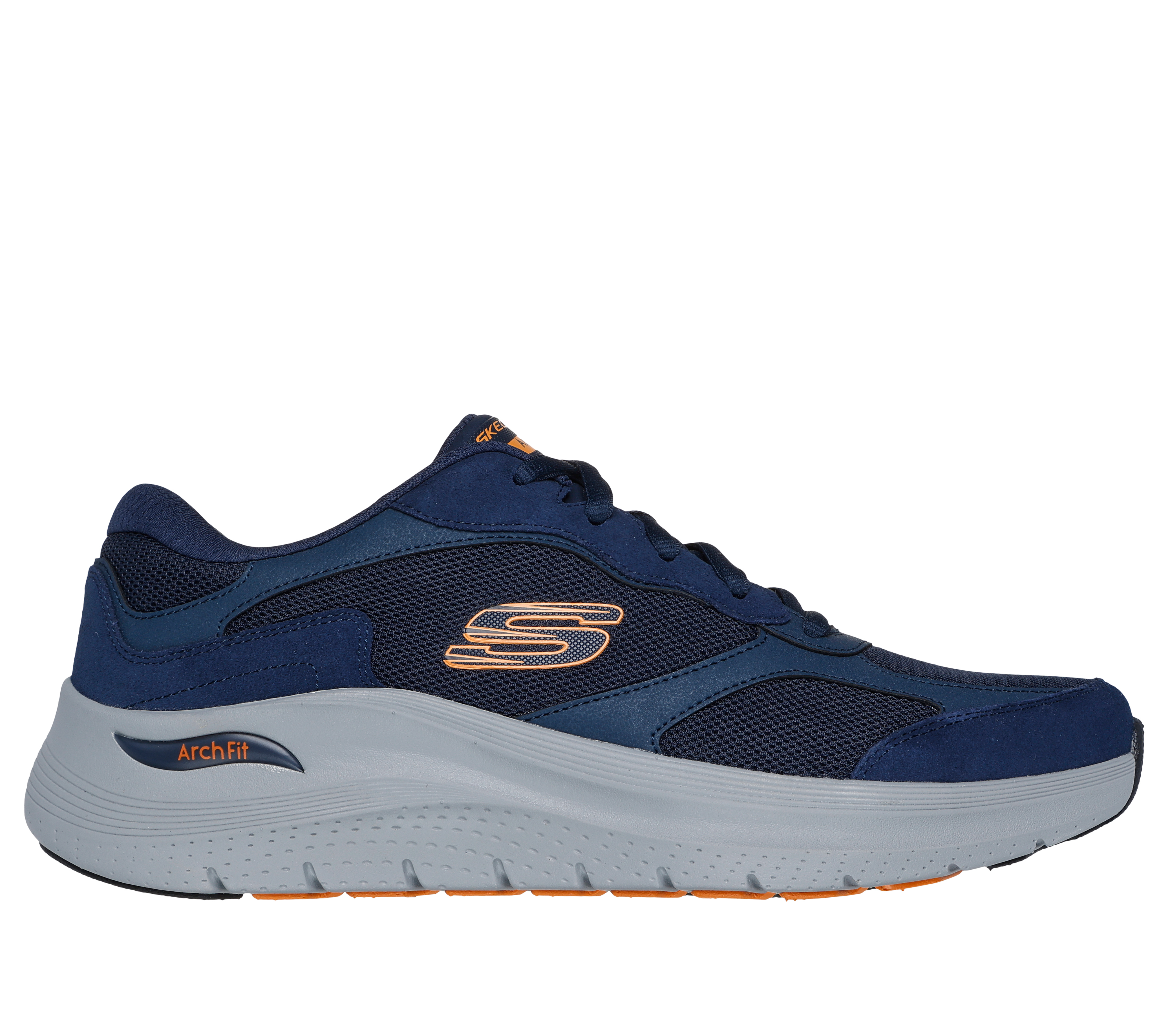 Skechers Men's Arch Fit 2.0 - The Keep Sneaker in Navy Blue/Orange, Size 8 | Leather/Textile/Synthetic