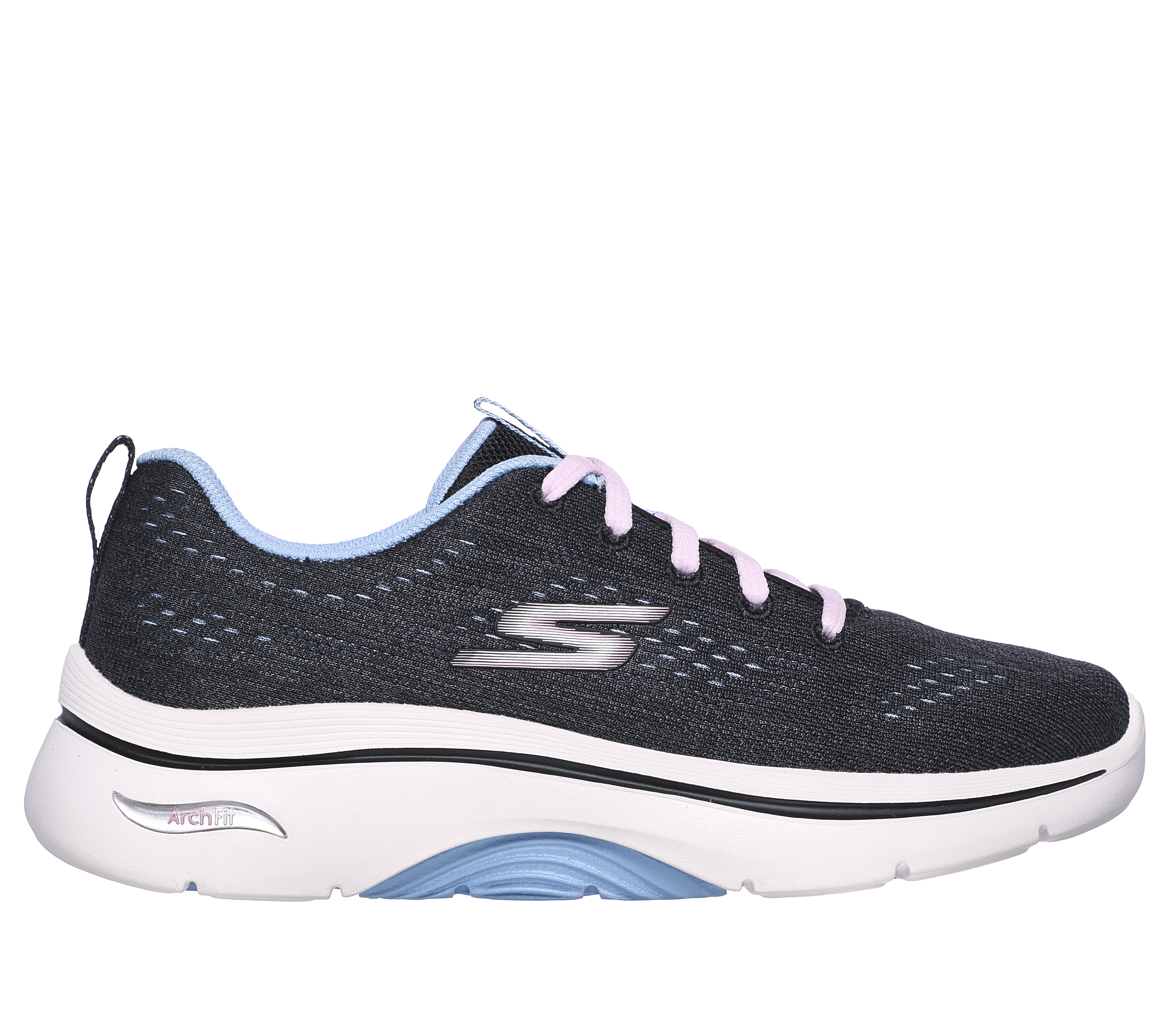 Skechers Women's GO WALK Arch Fit 2.0 - Vivid Sunset Sneaker in Black/Blue, Size 4 | Textile/Synthetic, Machine Washable