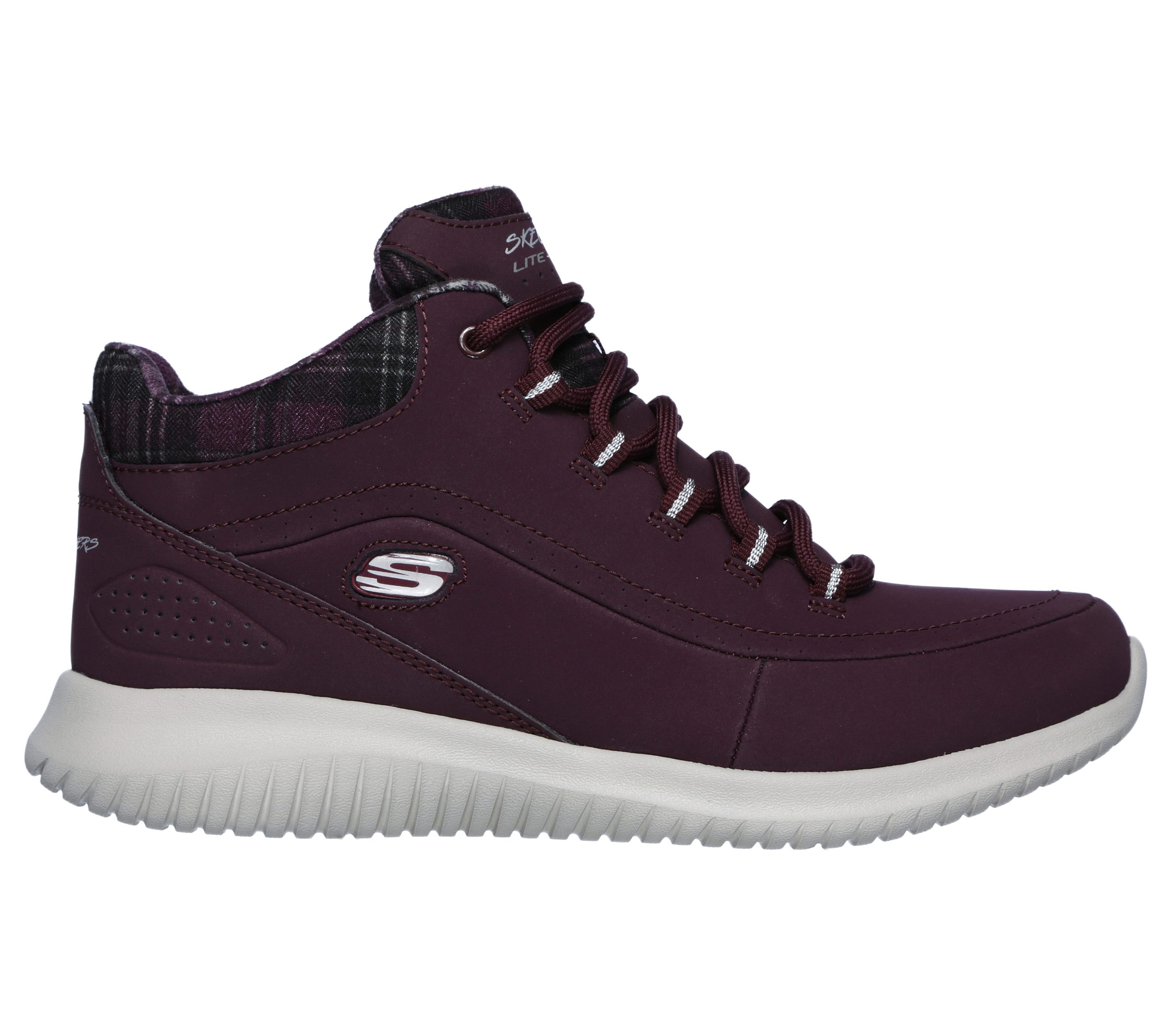 Skechers Women's Ultra Flex - Just Chill Sneaker in Burgundy, Size 4 | Leather/Synthetic/Textile