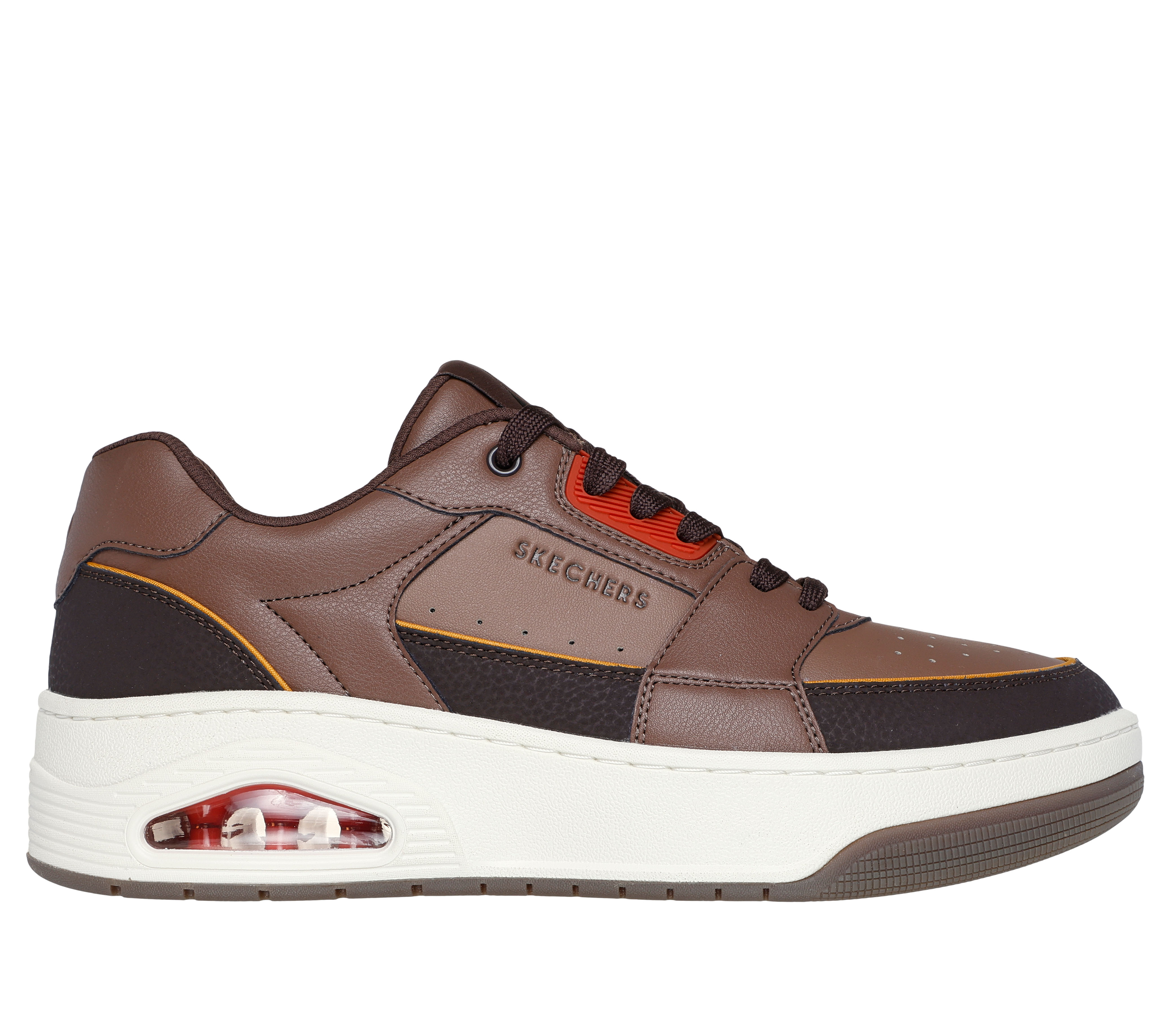 Skechers Men's Uno Court - Low-Post Sneaker in Dark Brown, Size 9.5 | Leather/Synthetic/Textile