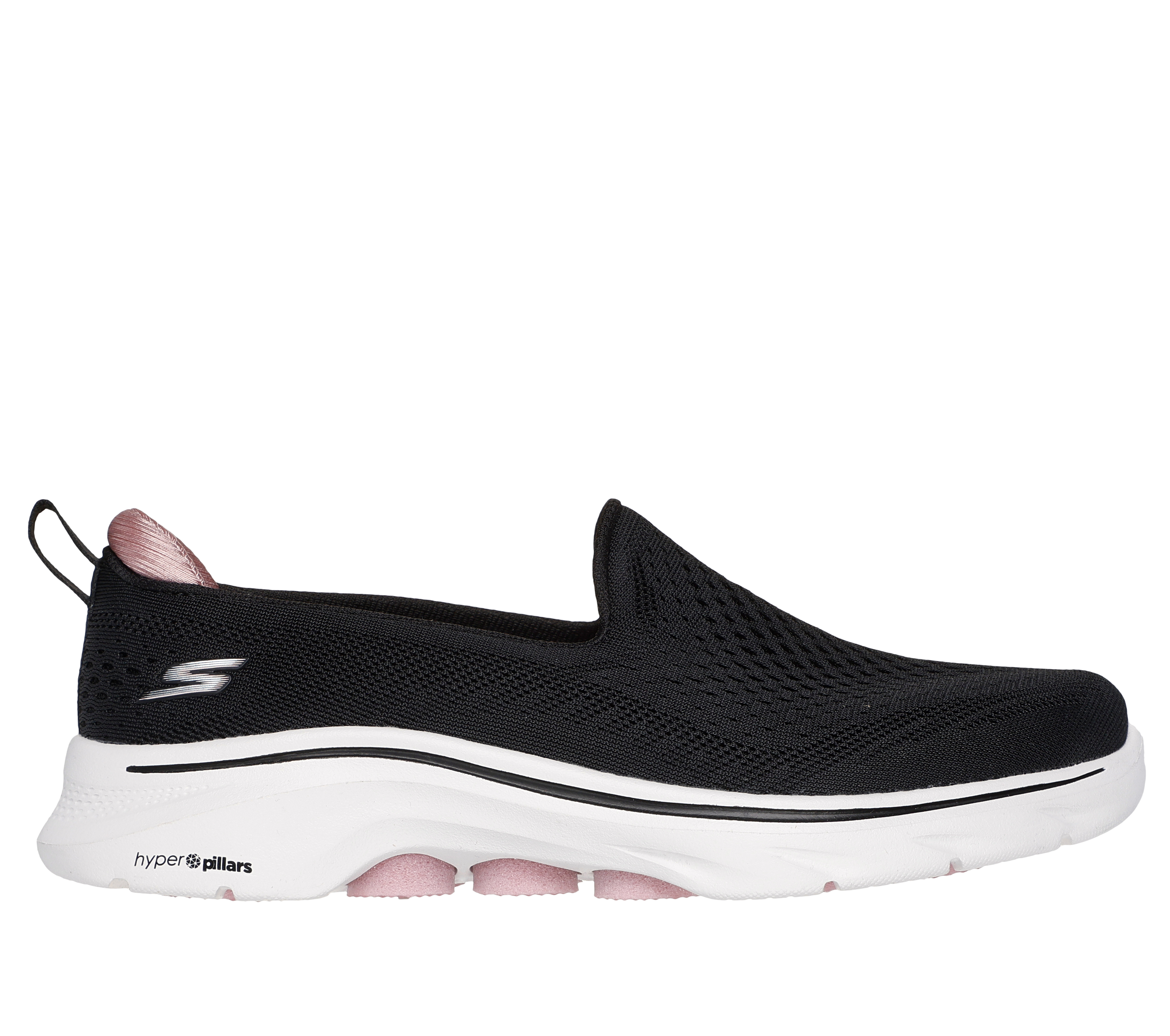 Skechers Women's GO WALK 7 - Vina Slip-On Shoes in Black/Pink, Size 3 | Textile/Synthetic, Vegan, Machine Washable