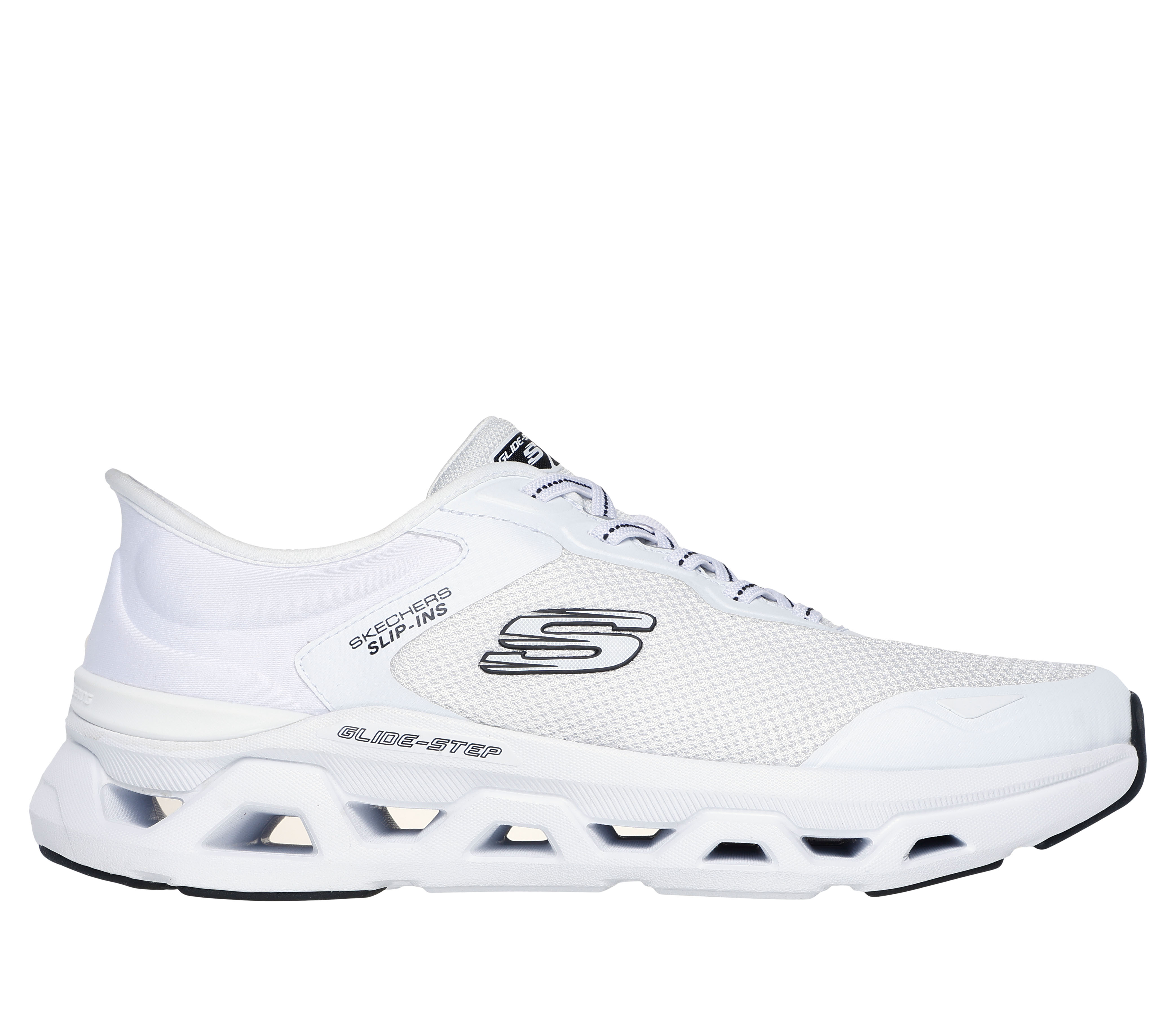 Skechers Men's Slip-ins: Glide-Step Altus - Turn Out Sneaker in White/Black, Size 10 Wide | Textile/Synthetic, Vegan, Machine Washable