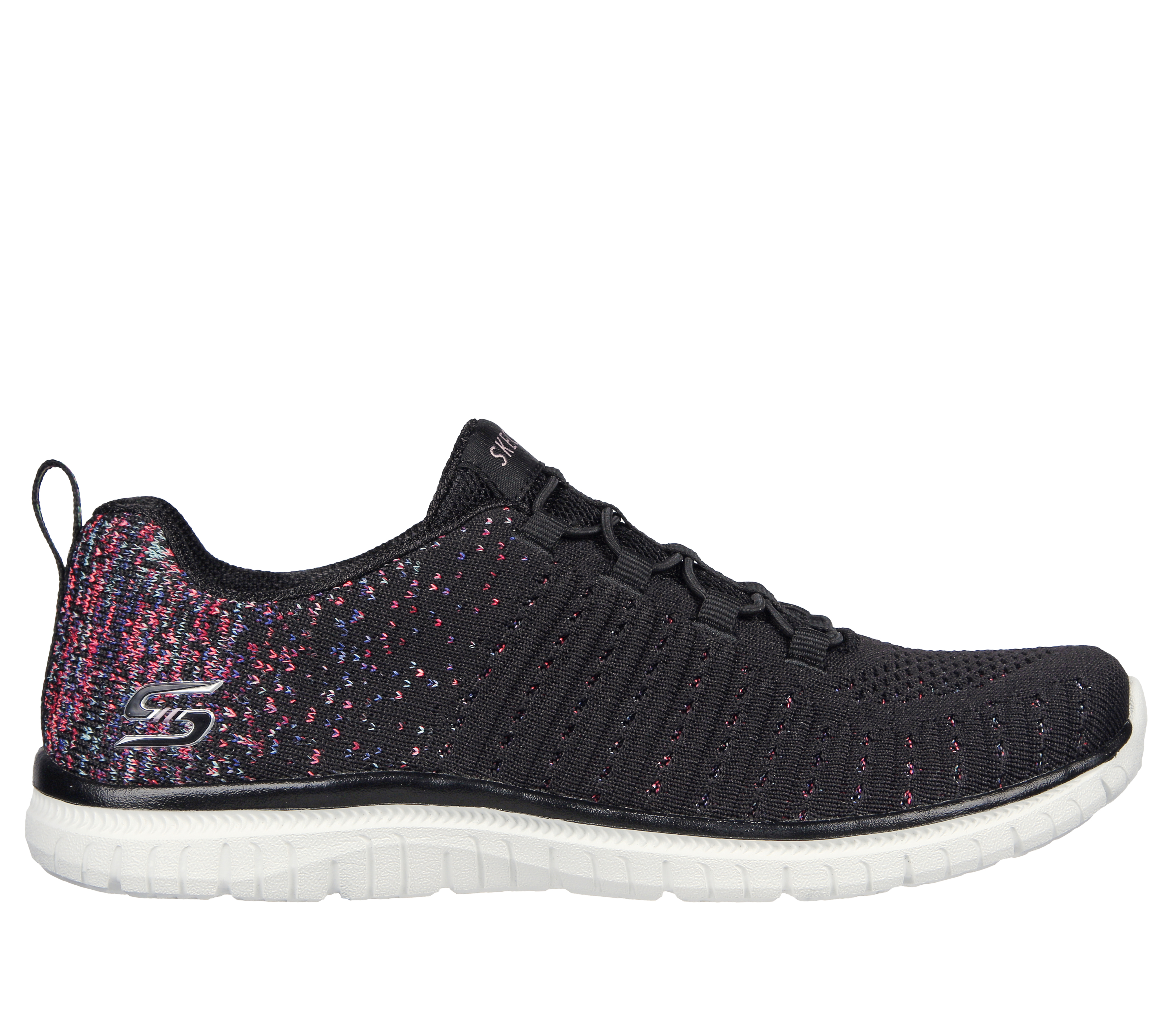 Skechers Women's Virtue Sneaker in Black/Pink, Size 3.5 | Textile/Synthetic, Vegan, Machine Washable