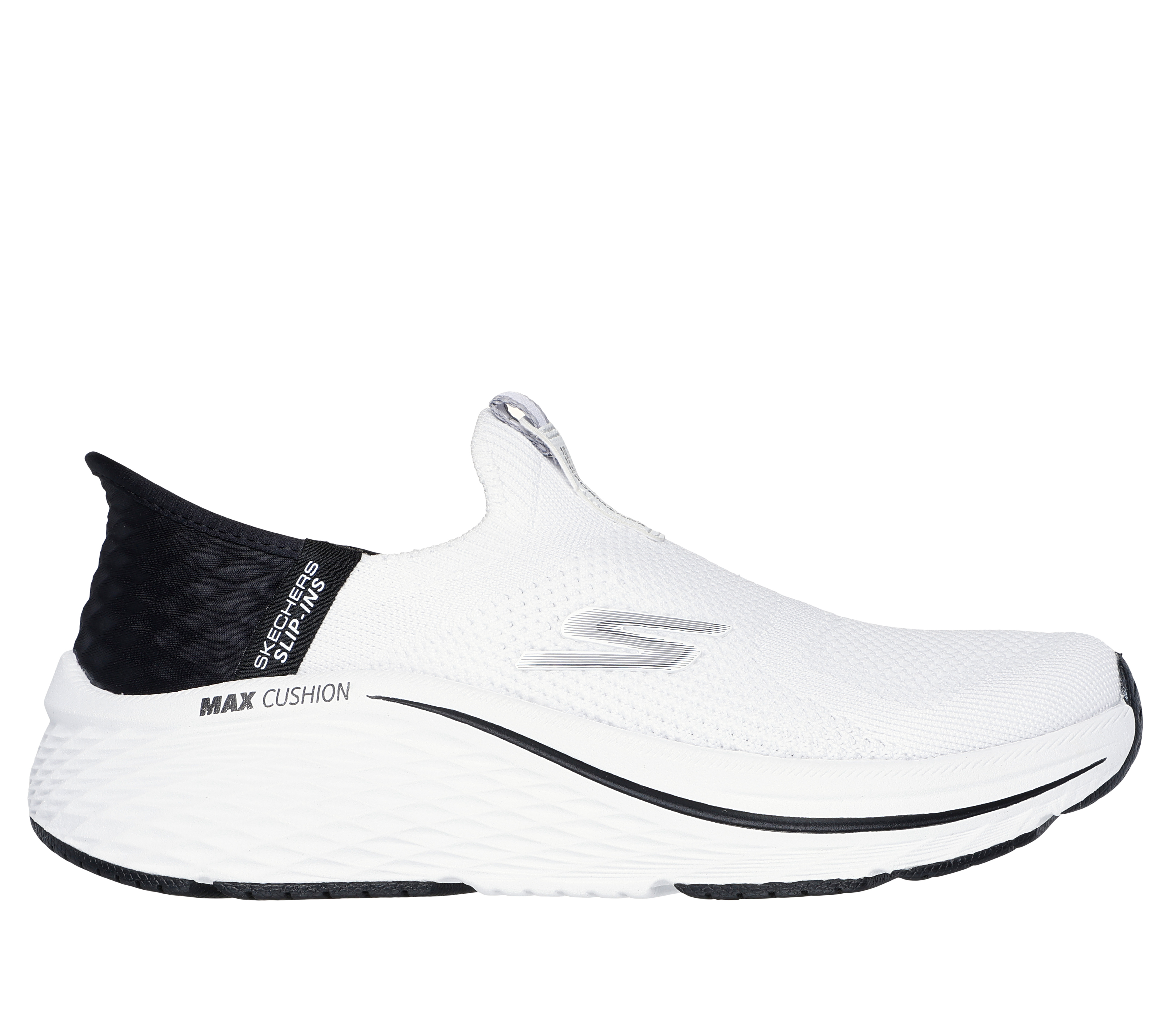 Skechers Women's Slip-ins: Max Cushioning Elite 2.0 Sneaker in White/Black | Textile/Synthetic, Vegan, Machine Washable