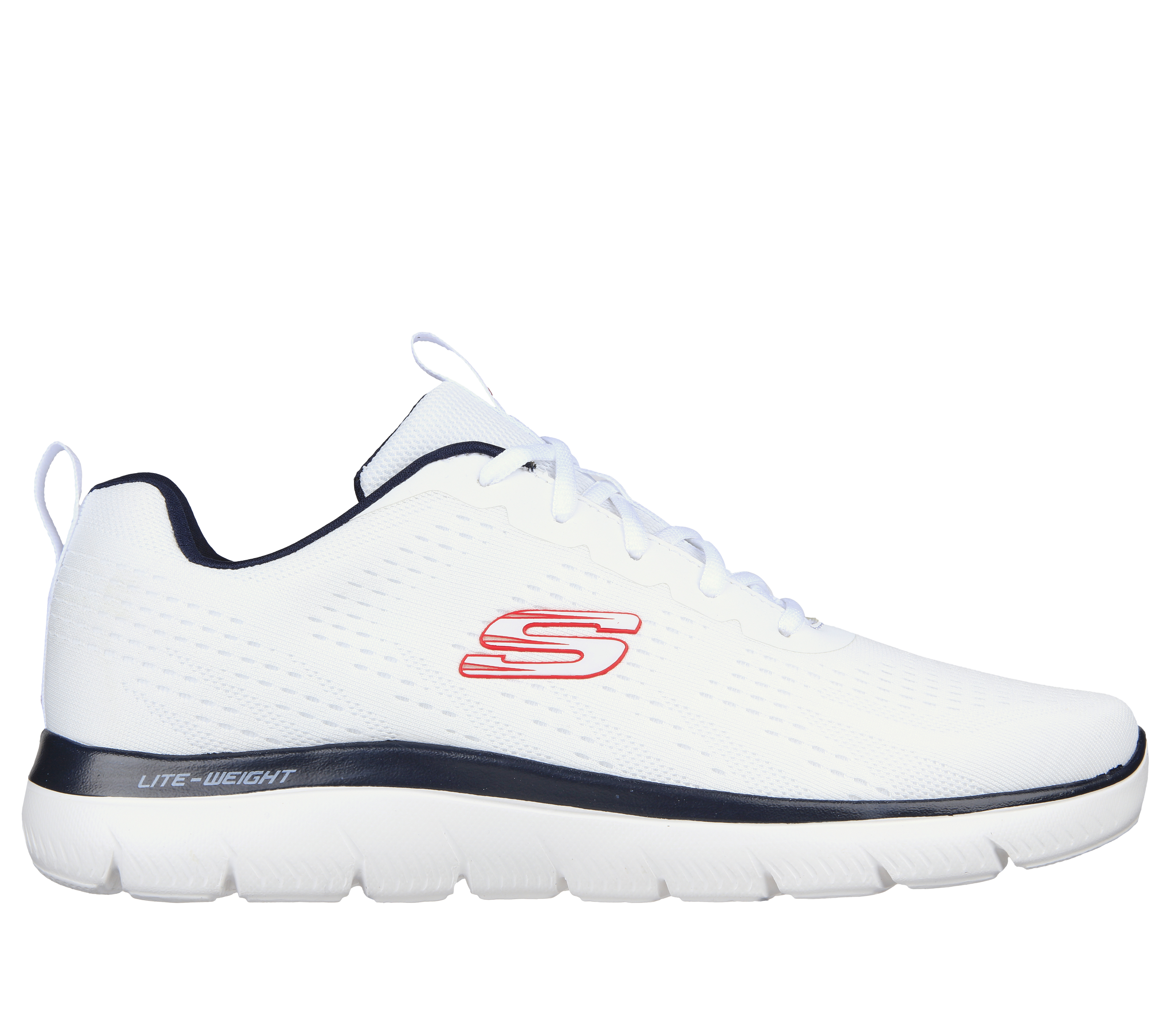 Skechers Men's Summits - Torre Sneaker in White/Navy Blue, Size 6 | Textile/Synthetic, Vegan, Machine Washable