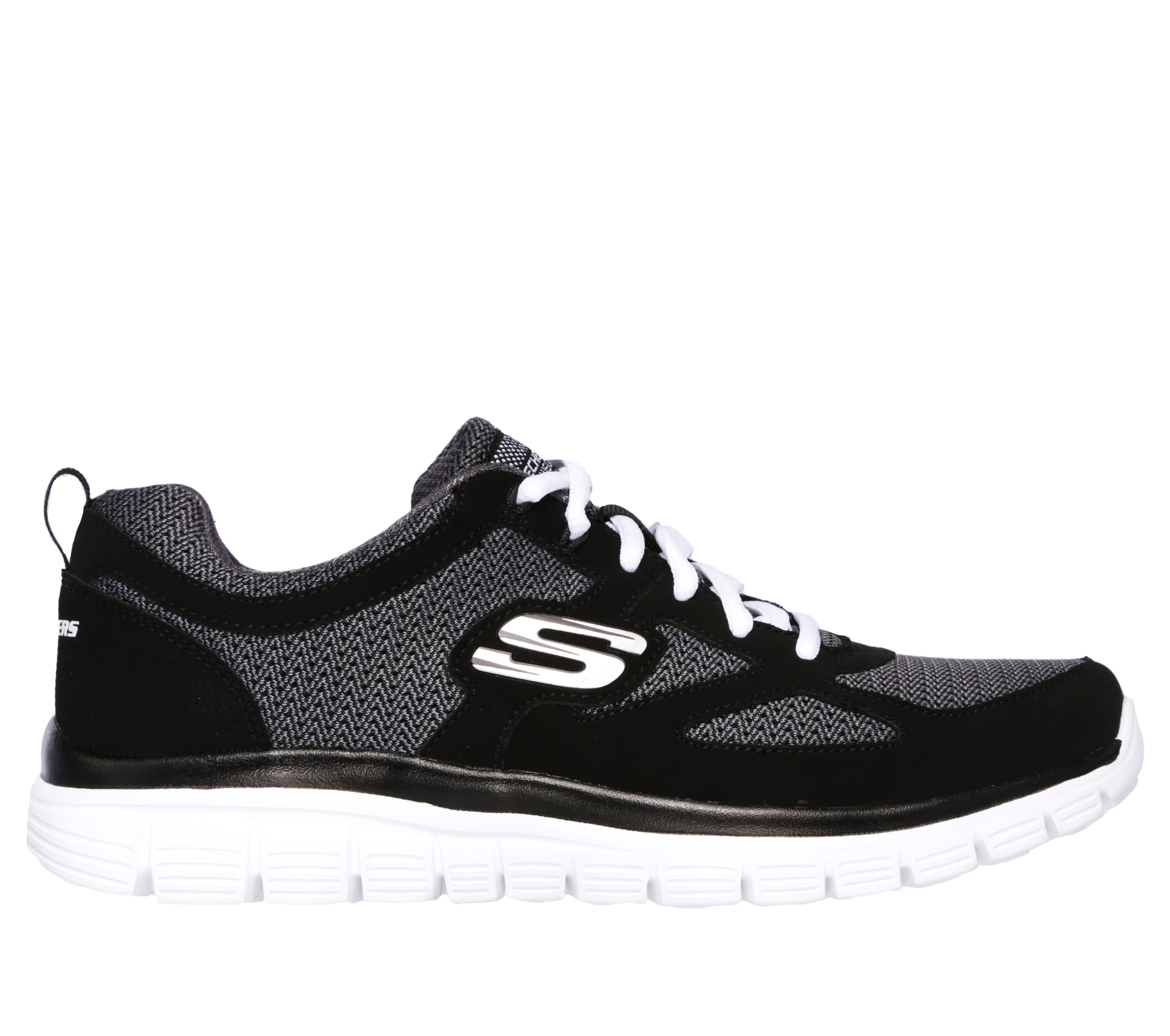 Skechers Men's Burns - Agoura Sneaker in Black/White, Size 6 | Leather/Textile/Synthetic