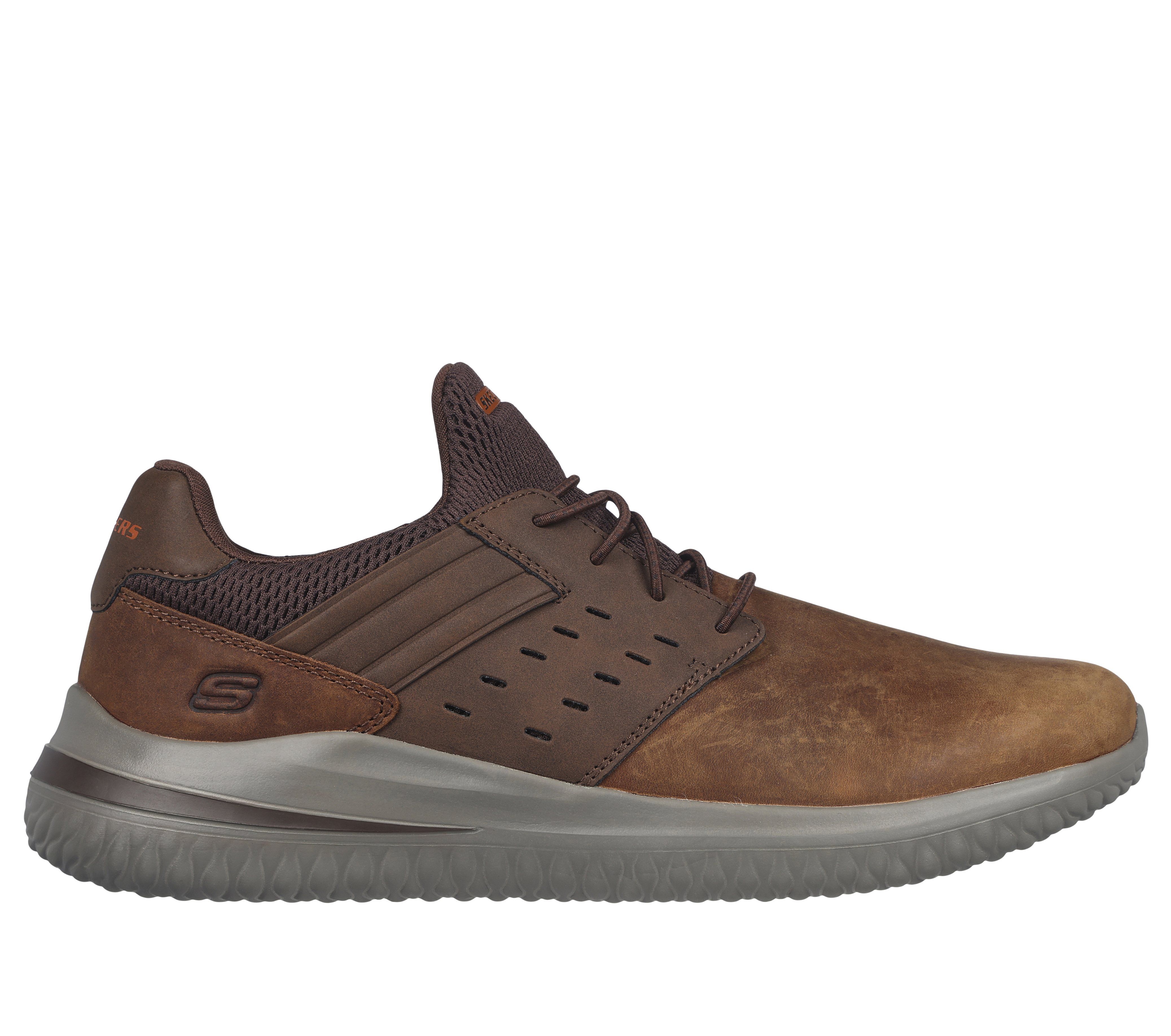 Skechers Men's Delson 3.0 - Ezra Sneaker in Brown, Size 10.5 Wide | Leather/Synthetic/Textile