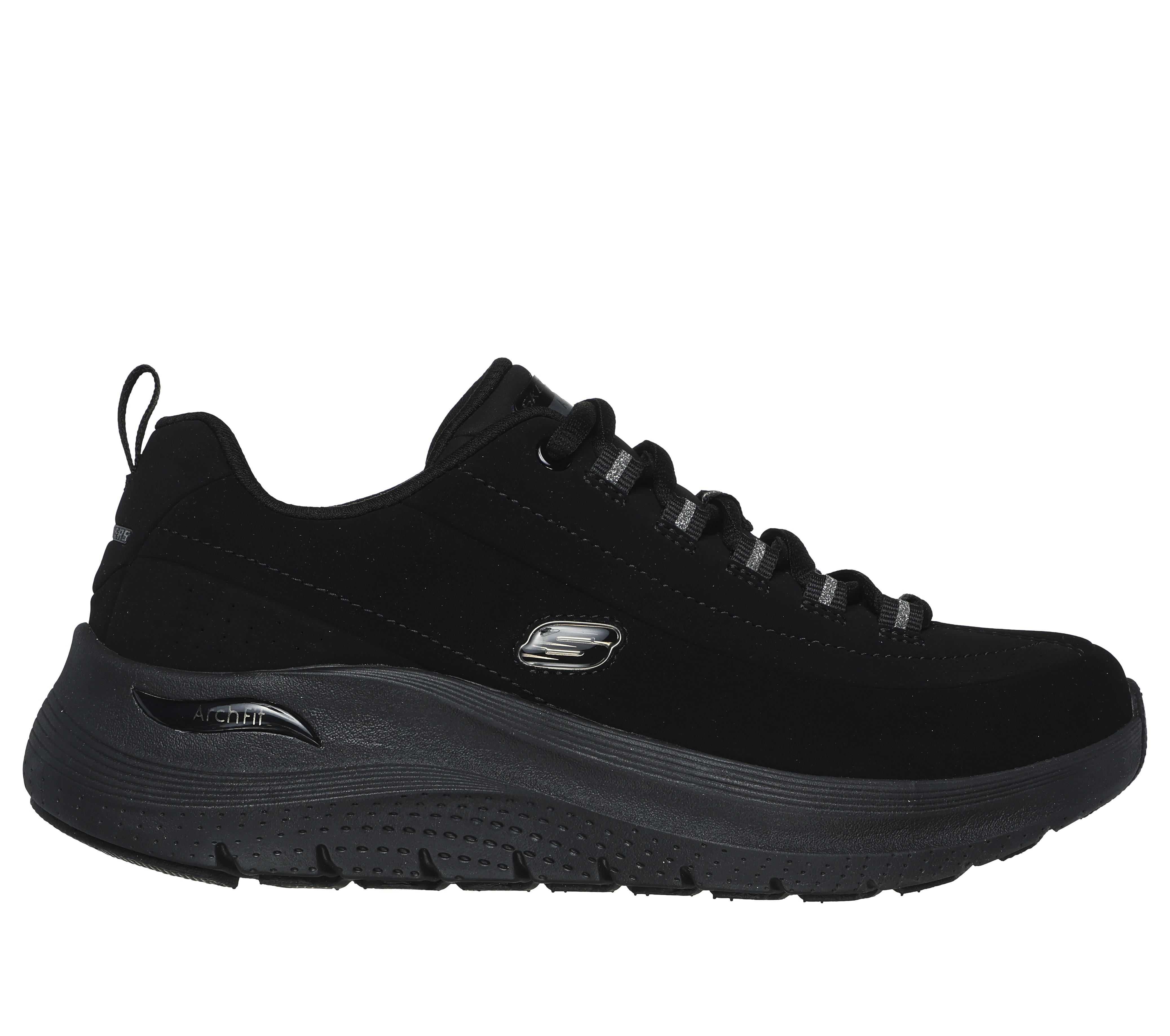 Skechers Women's Arch Fit 2.0 - Dark Horse Sneaker in Black, Size 3.5 | Leather/Synthetic/Textile