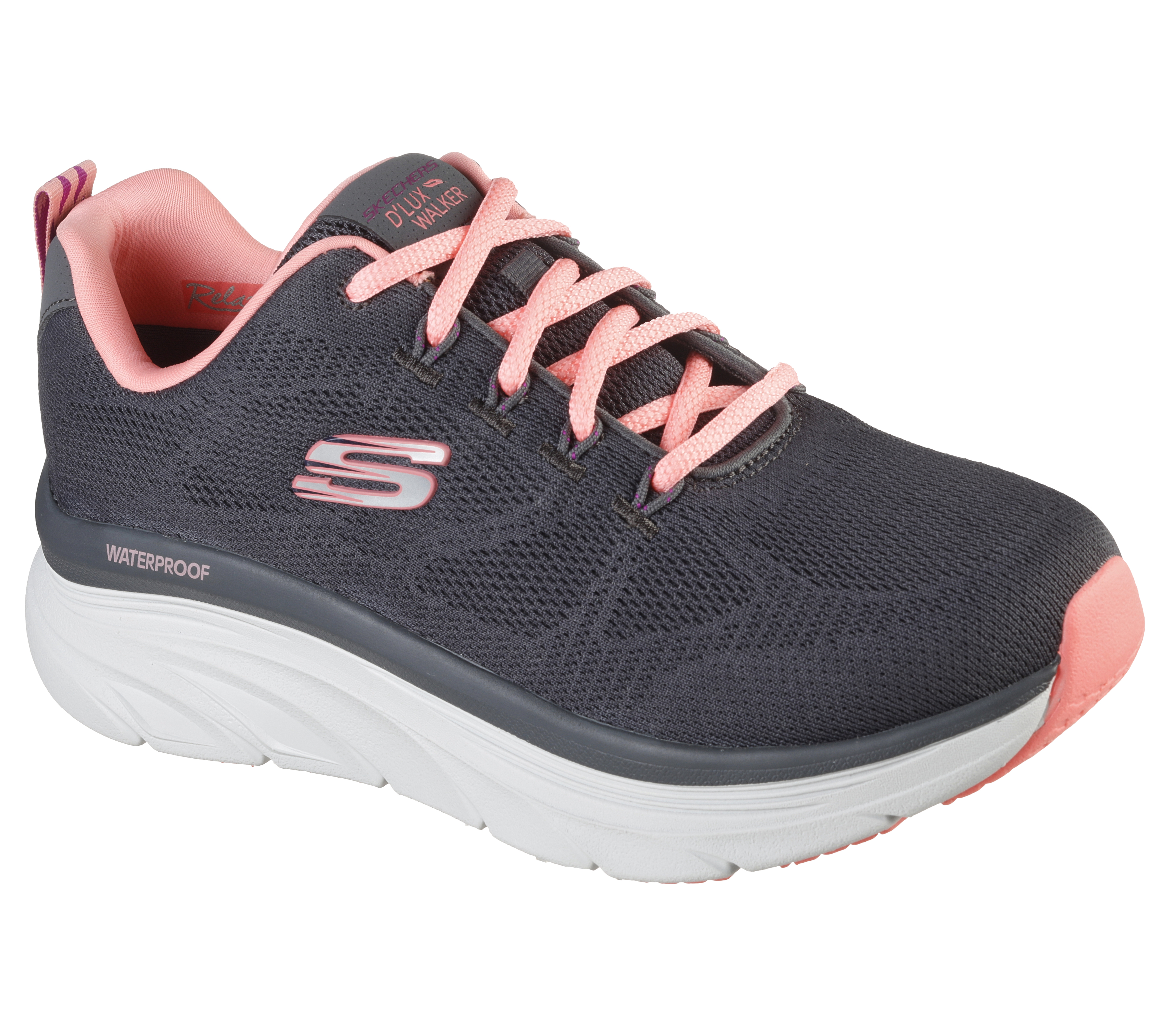 Skechers Women's Relaxed Fit: D'Lux Walker - Get Oasis Sneaker in Charcoal/Coral, Size 2 | Textile/Synthetic, Vegan