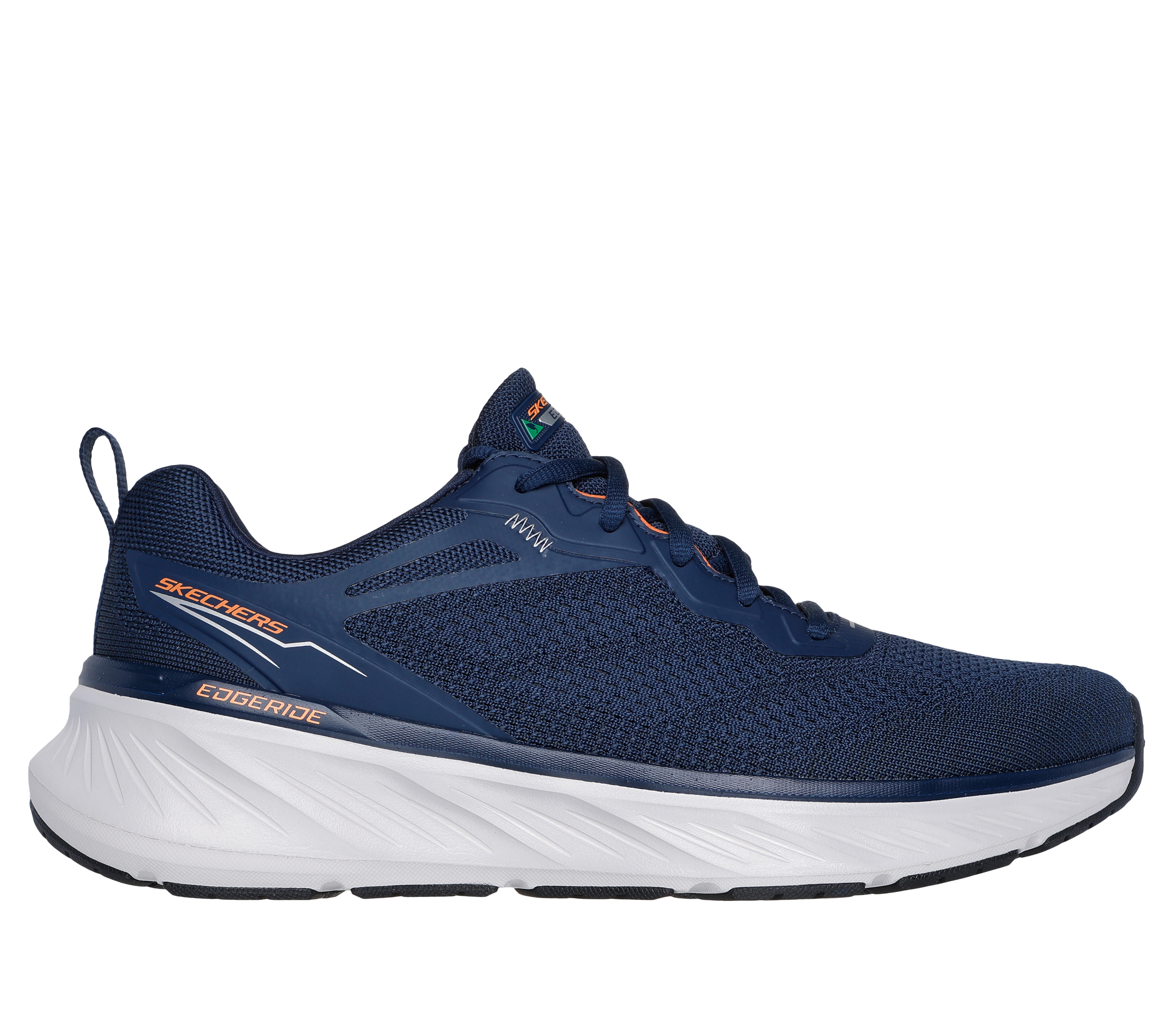 Skechers Men's Relaxed Fit: Edgeride - Exxo Sneaker in Navy Blue/Orange, Size 9.5 | Textile/Synthetic, Vegan, Machine Washable