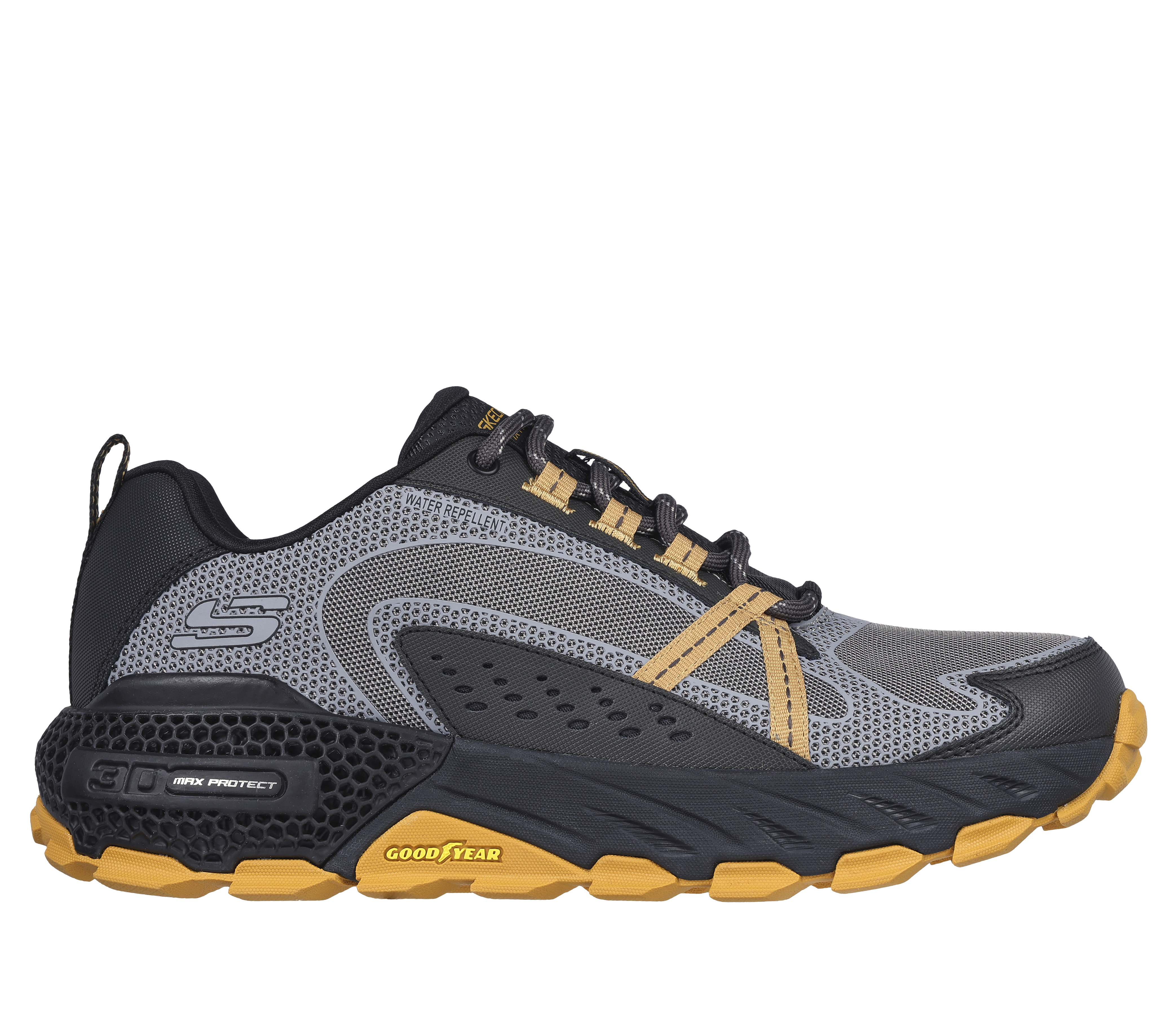 Skechers Men's 3D Max Protect Sneaker in Gray/Yellow, Size 6 | Leather/Synthetic/Textile