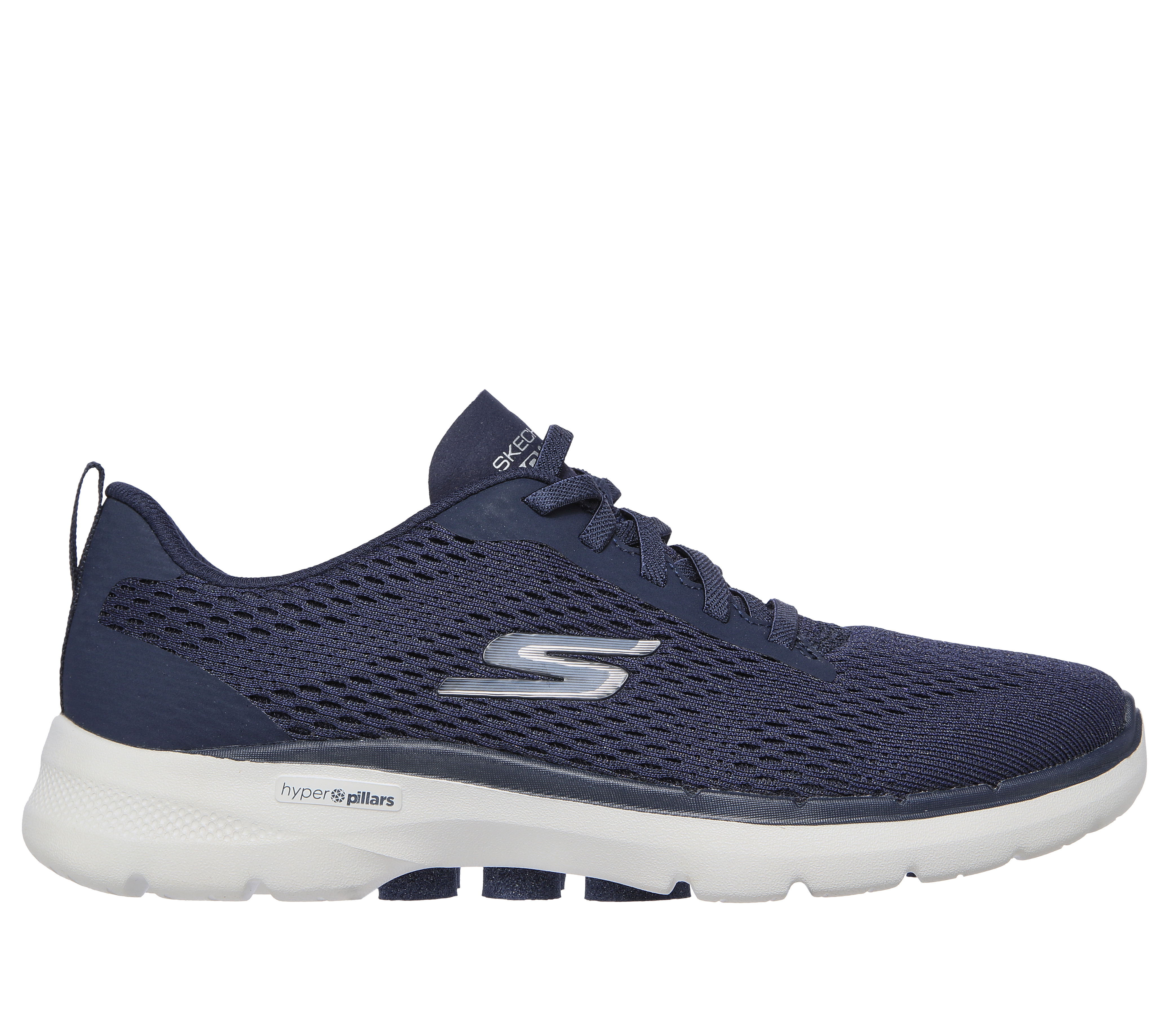 Skechers Women's GO WALK 6 - Bold Vision Sneaker in Navy Blue/White, Size 3 | Textile/Synthetic, Vegan