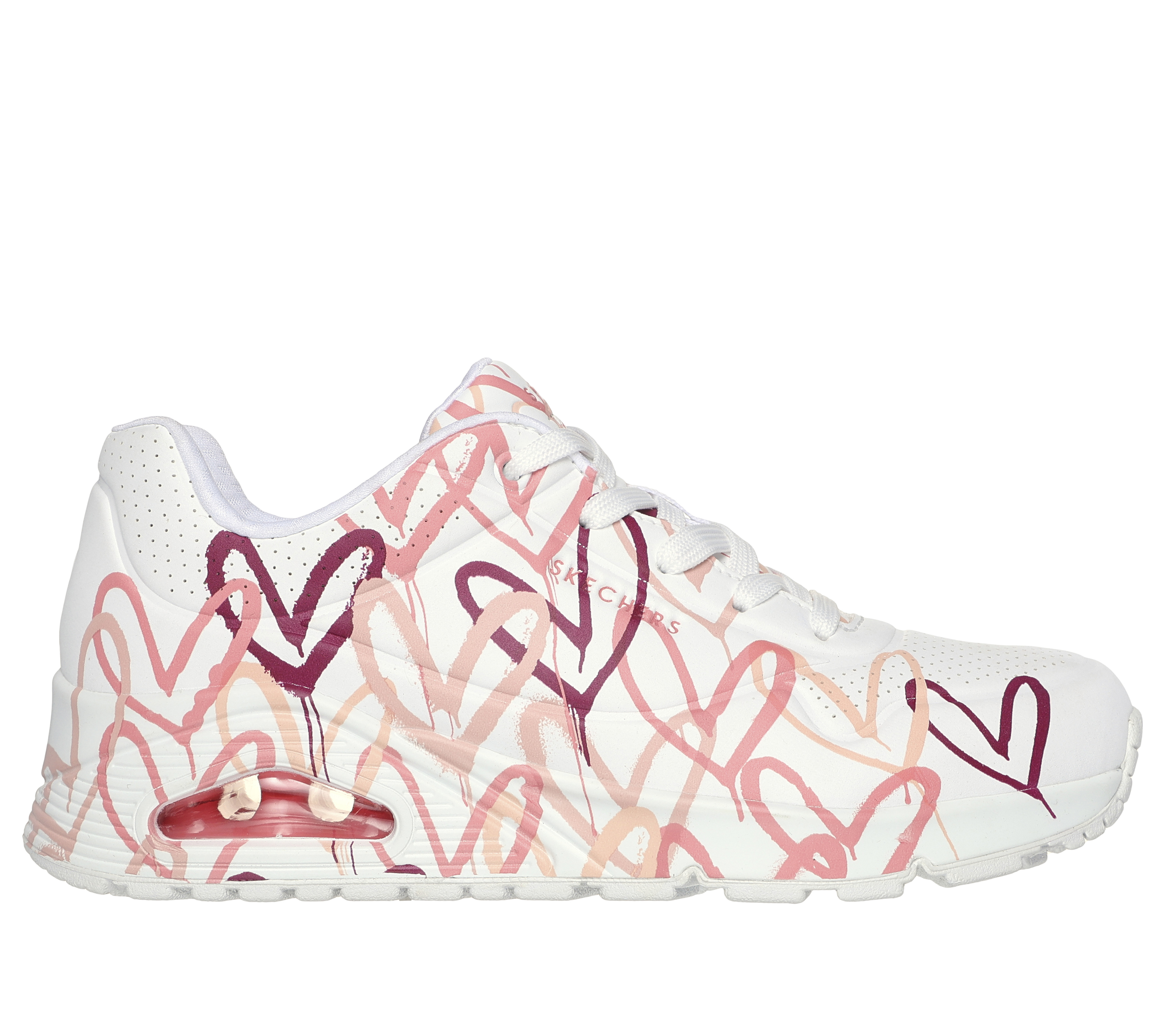 Skechers Women's x JGoldcrown: Uno - Spread the Love Sneaker in White/Coral, Size 4 | Textile/Synthetic