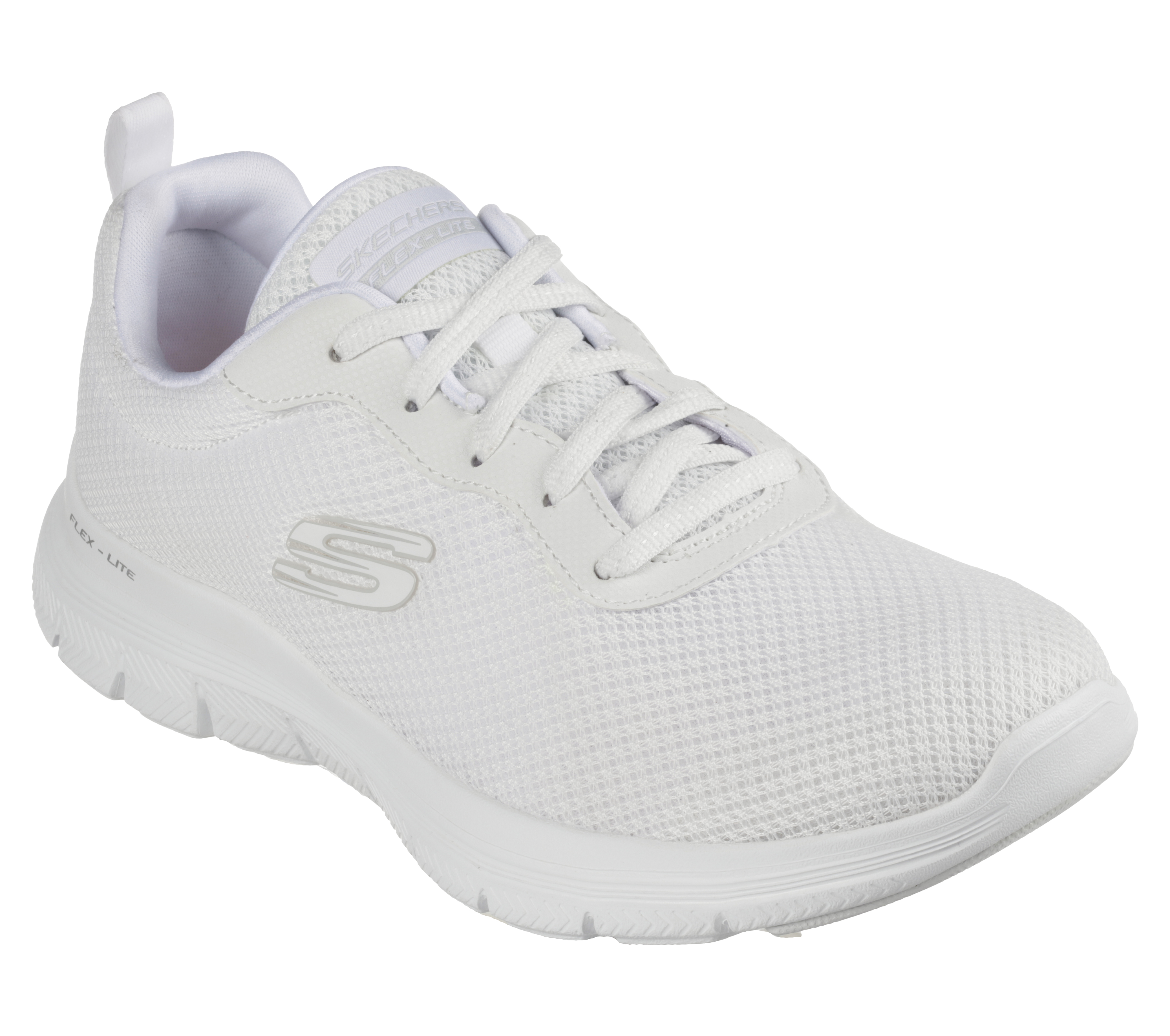 Skechers Women's Flex Appeal 4.0 - Brilliant View Sneaker in White, Size 2 | Textile/Synthetic, Vegan, Machine Washable