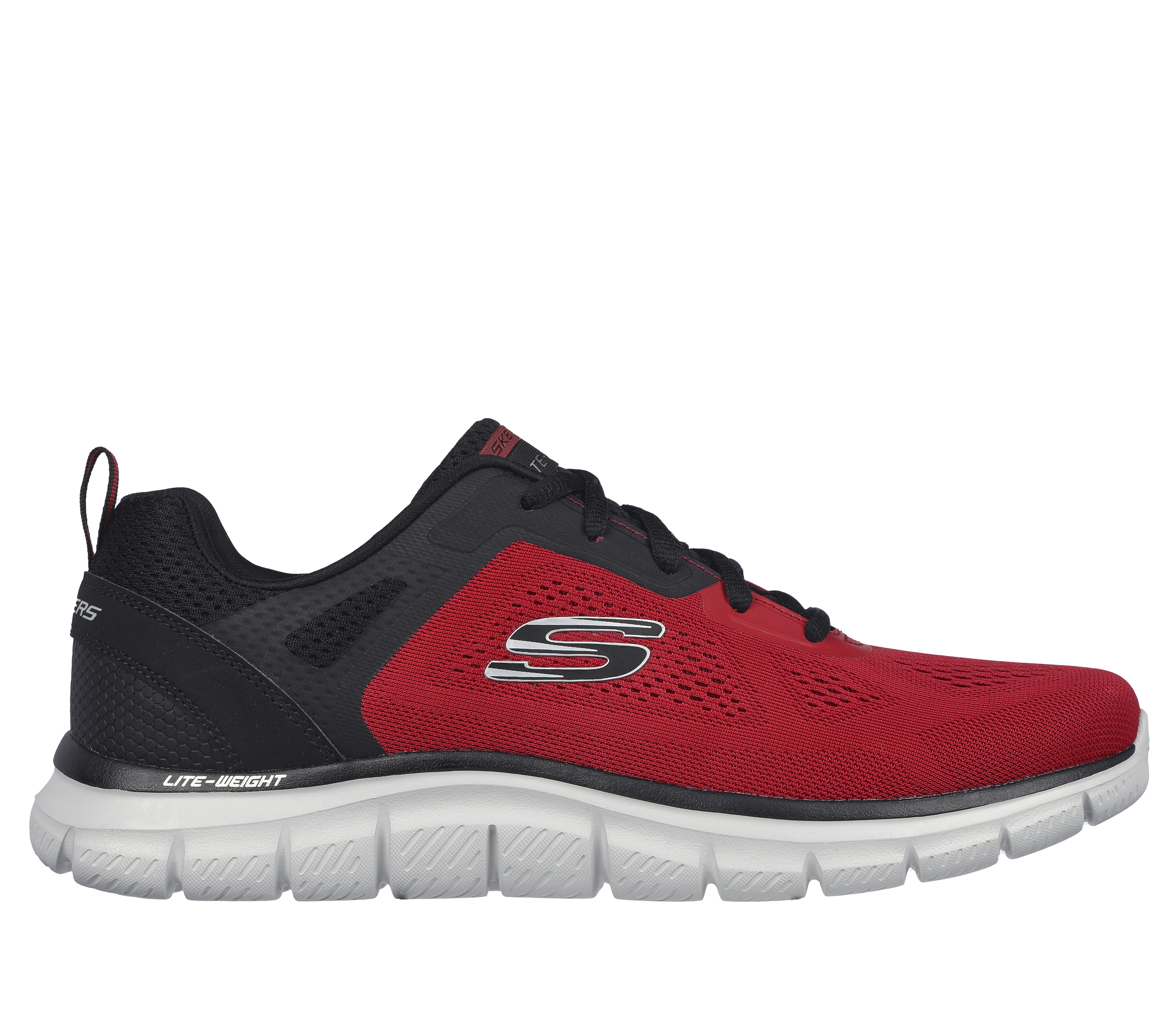 Skechers Men's Track - Broader Sneaker in Red/Black, Size 5.5 | Textile/Synthetic, Vegan, Machine Washable