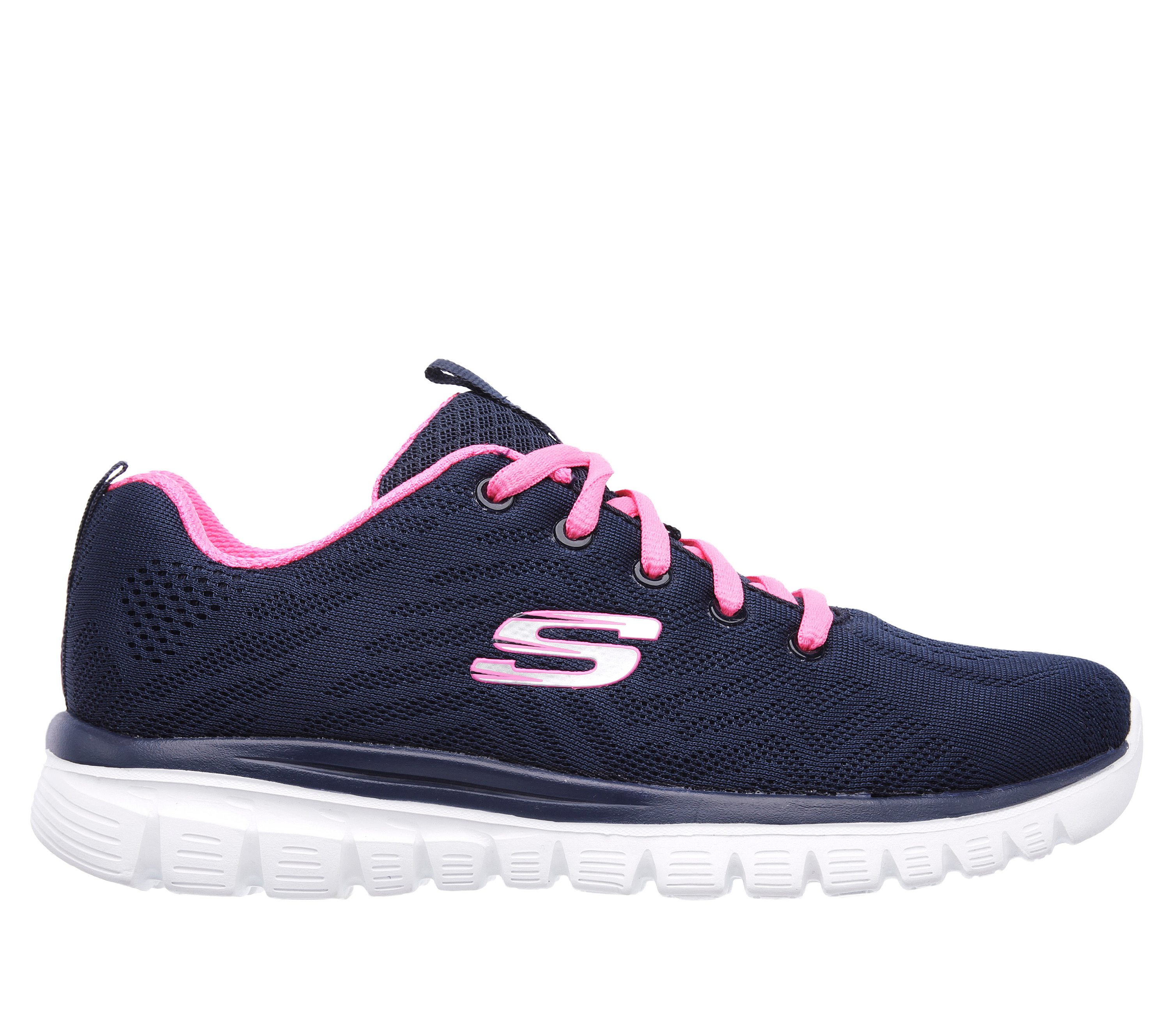 Skechers Women's Graceful - Get Connected Sneaker in Navy Blue/Hot Pink, Size 3 | Textile/Synthetic, Vegan, Machine Washable