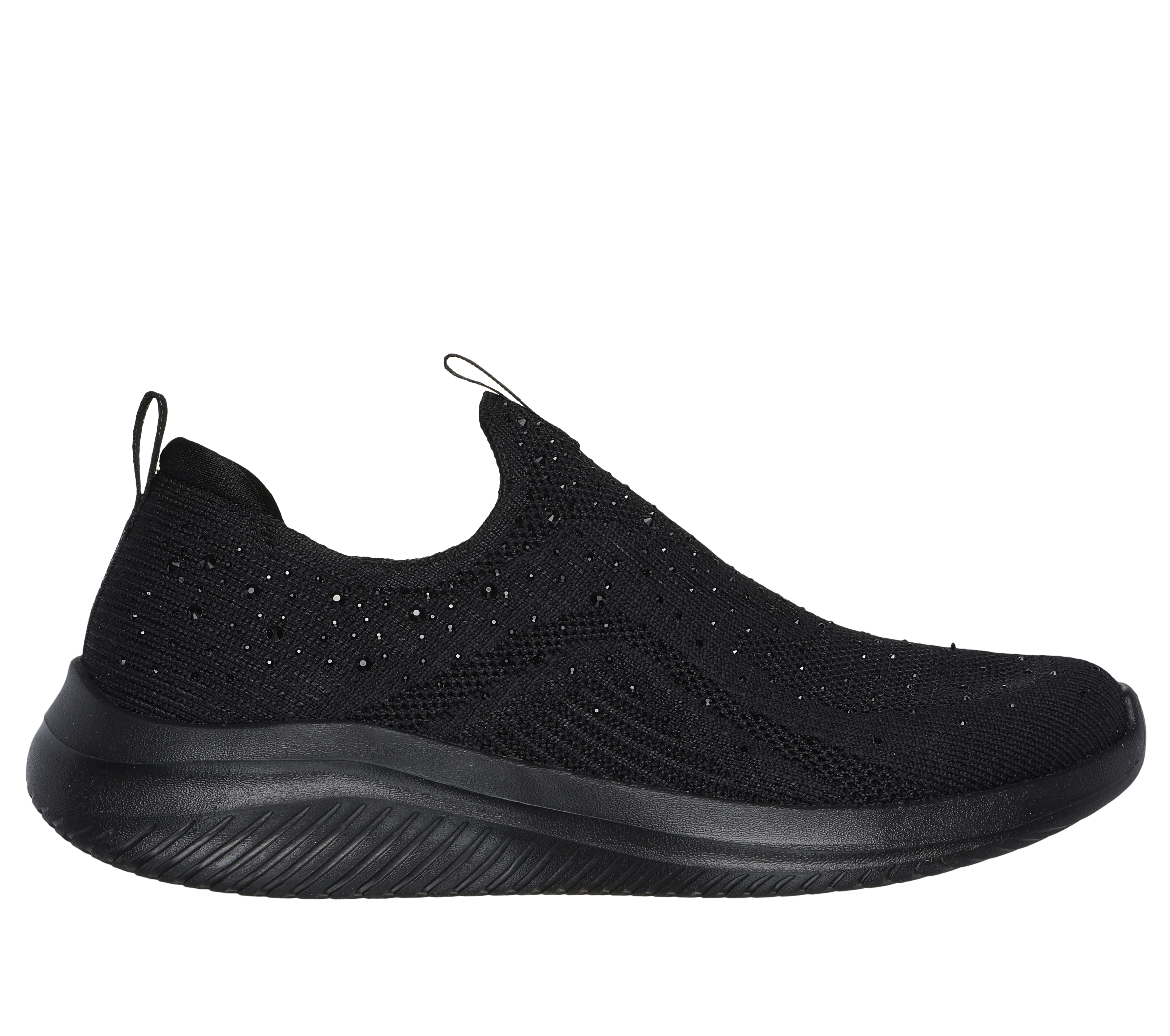 Skechers Women's Ultra Flex 3.0 - Glam Night Slip-On Shoes in Black | Textile/Synthetic, Vegan