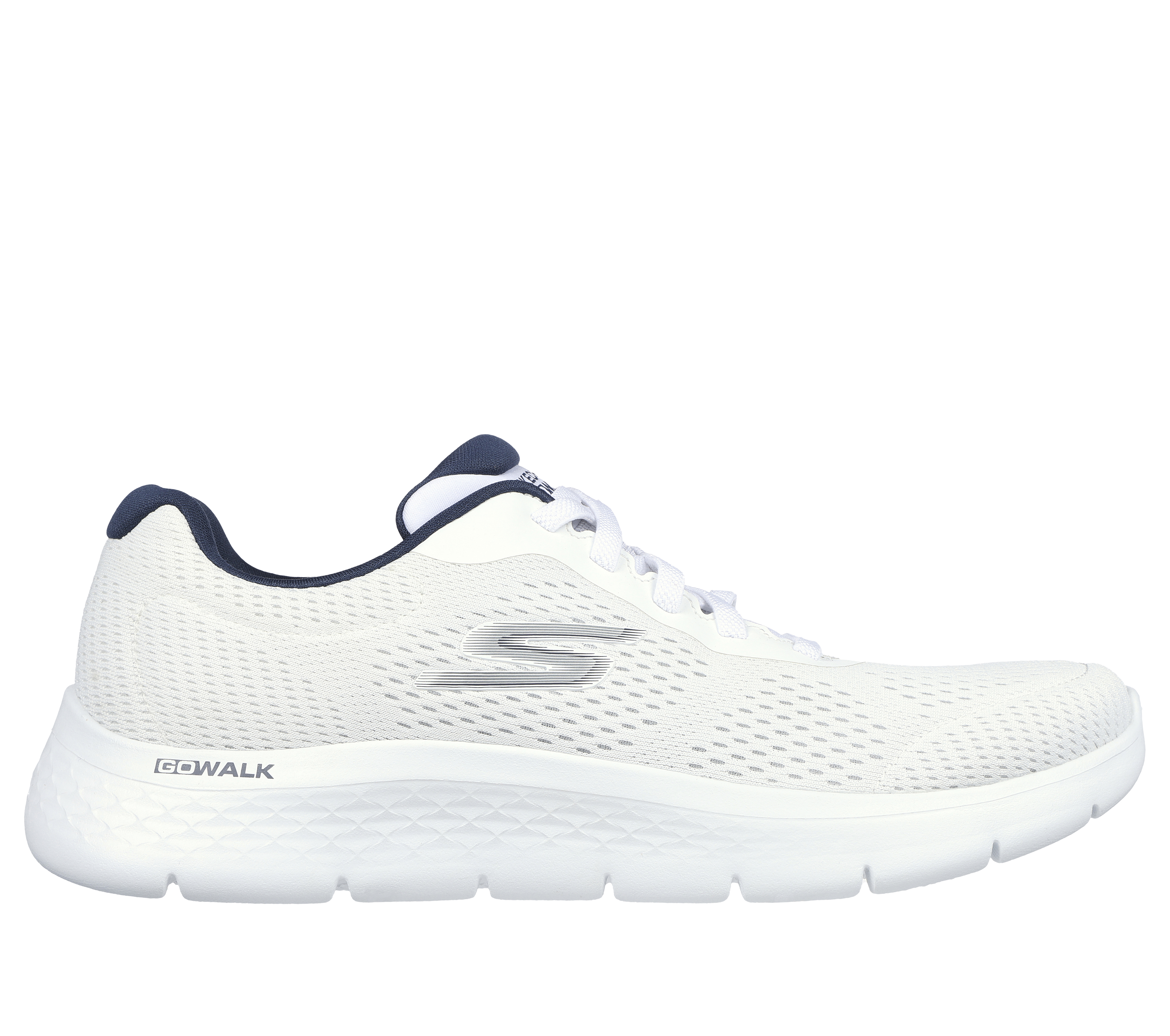 Skechers Men's GO WALK Flex - Remark Sneaker in White/Navy Blue, Size 9 | Textile/Synthetic, Vegan, Machine Washable