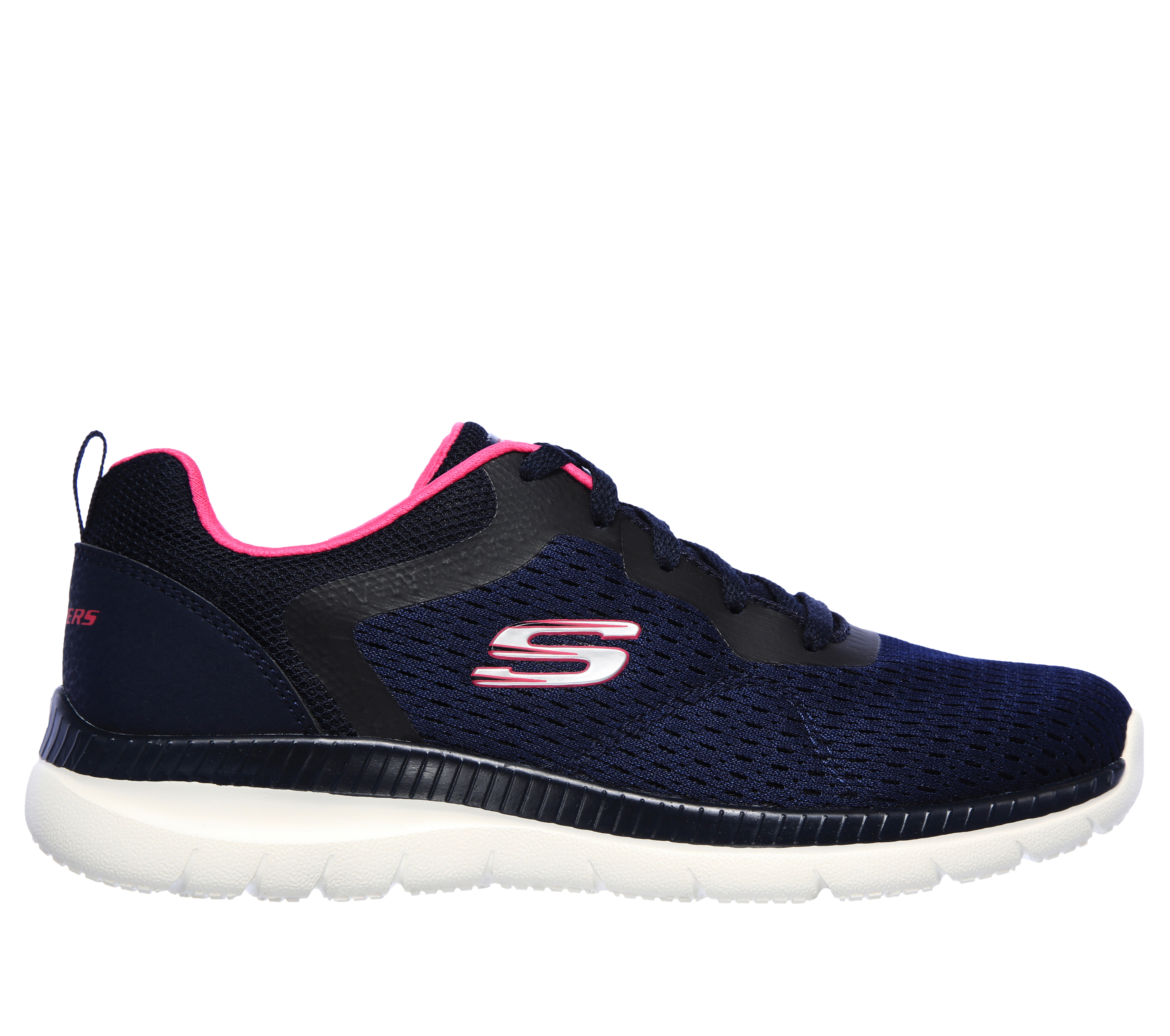 Skechers Women's Bountiful - Quick Path Sneaker in Navy Blue/Hot Pink, Size 8 | Textile/Synthetic, Vegan