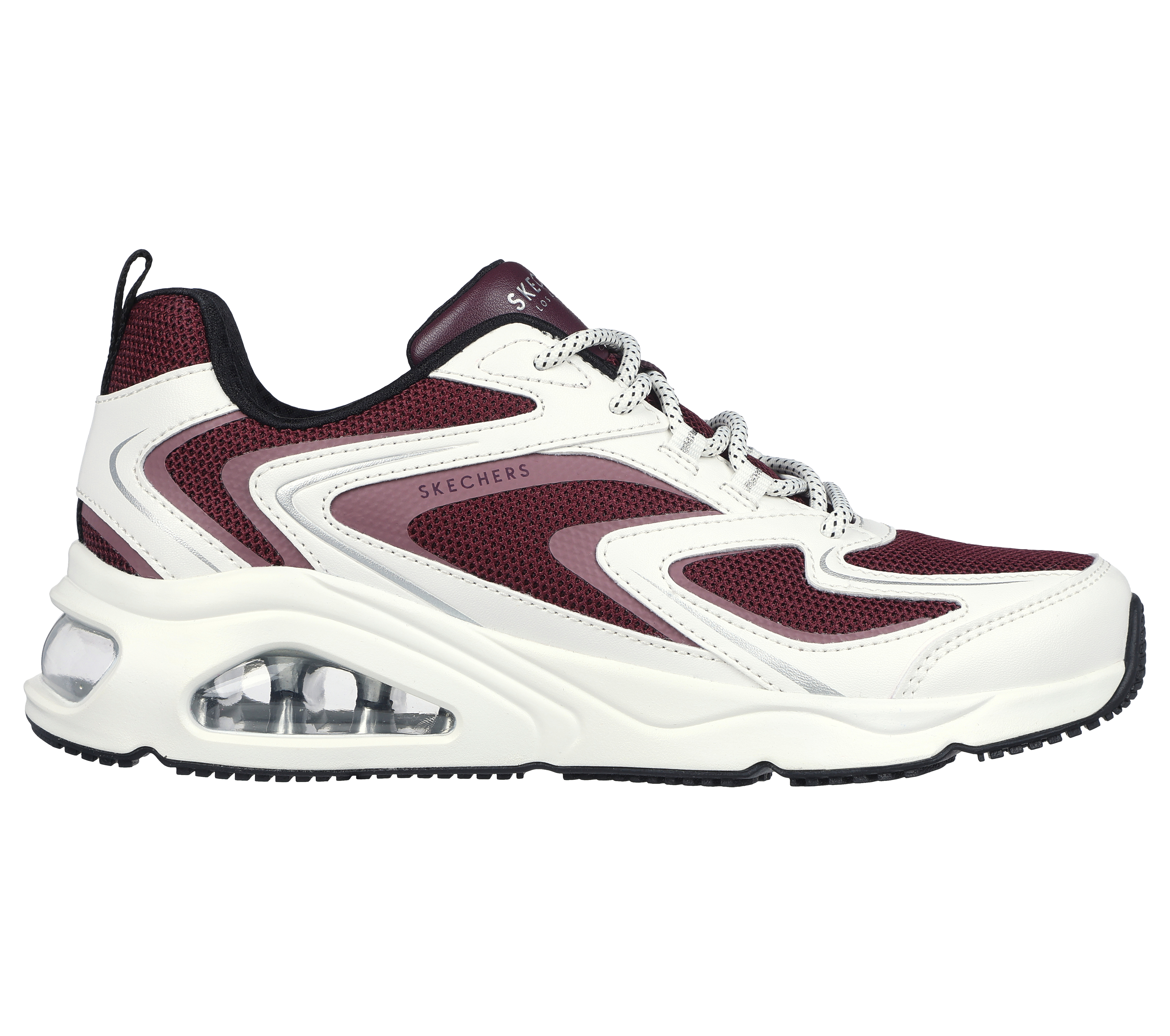 Skechers Women's Tres-Air Uno - Street Fl-Air Sneaker in White/Burgundy, Size 7 | Synthetic/Textile