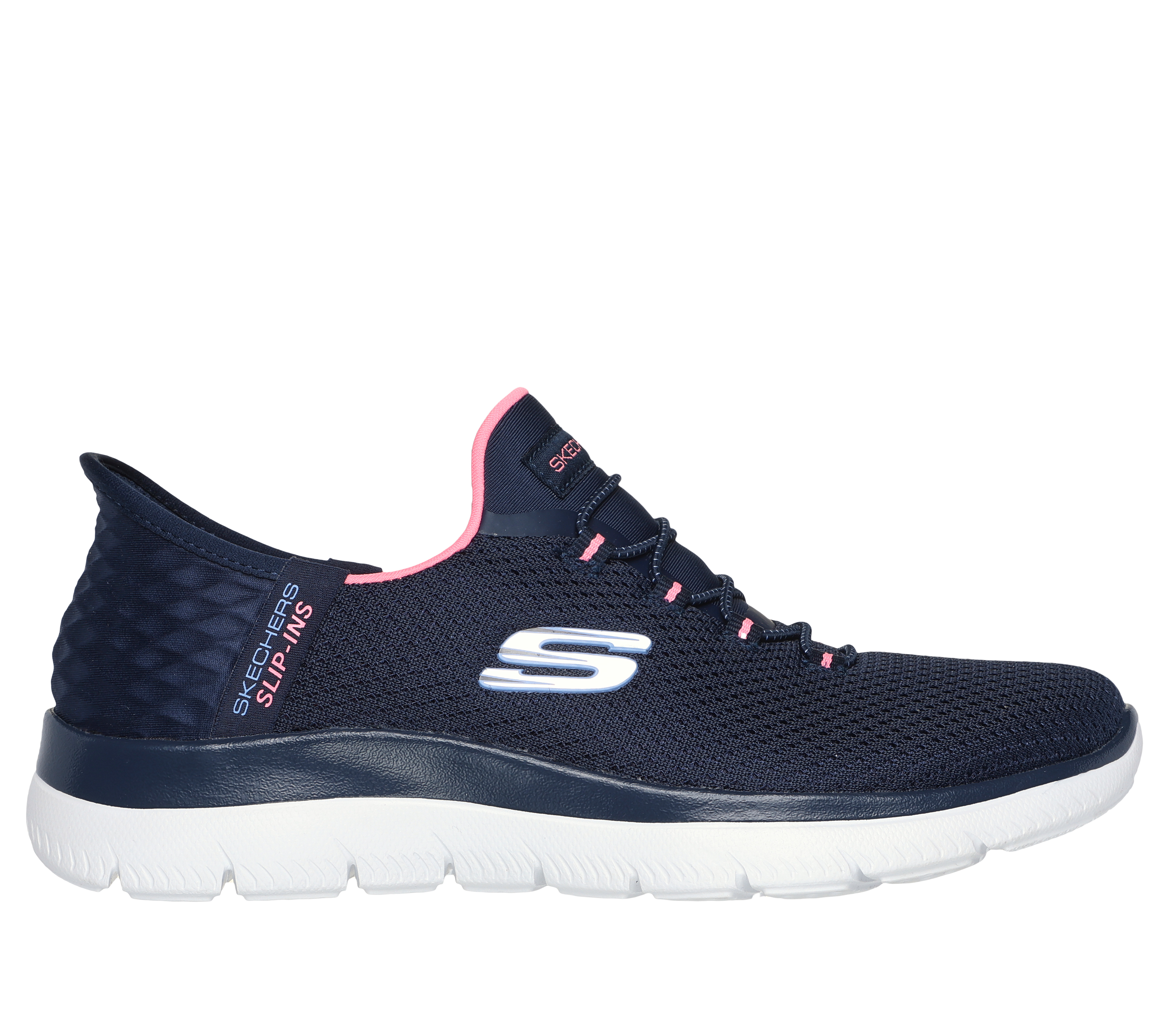 Skechers Women's Slip-ins: Summits - Diamond Dream Sneaker in Navy Blue/Pink, Size 9 | Textile/Synthetic, Vegan, Machine Washable