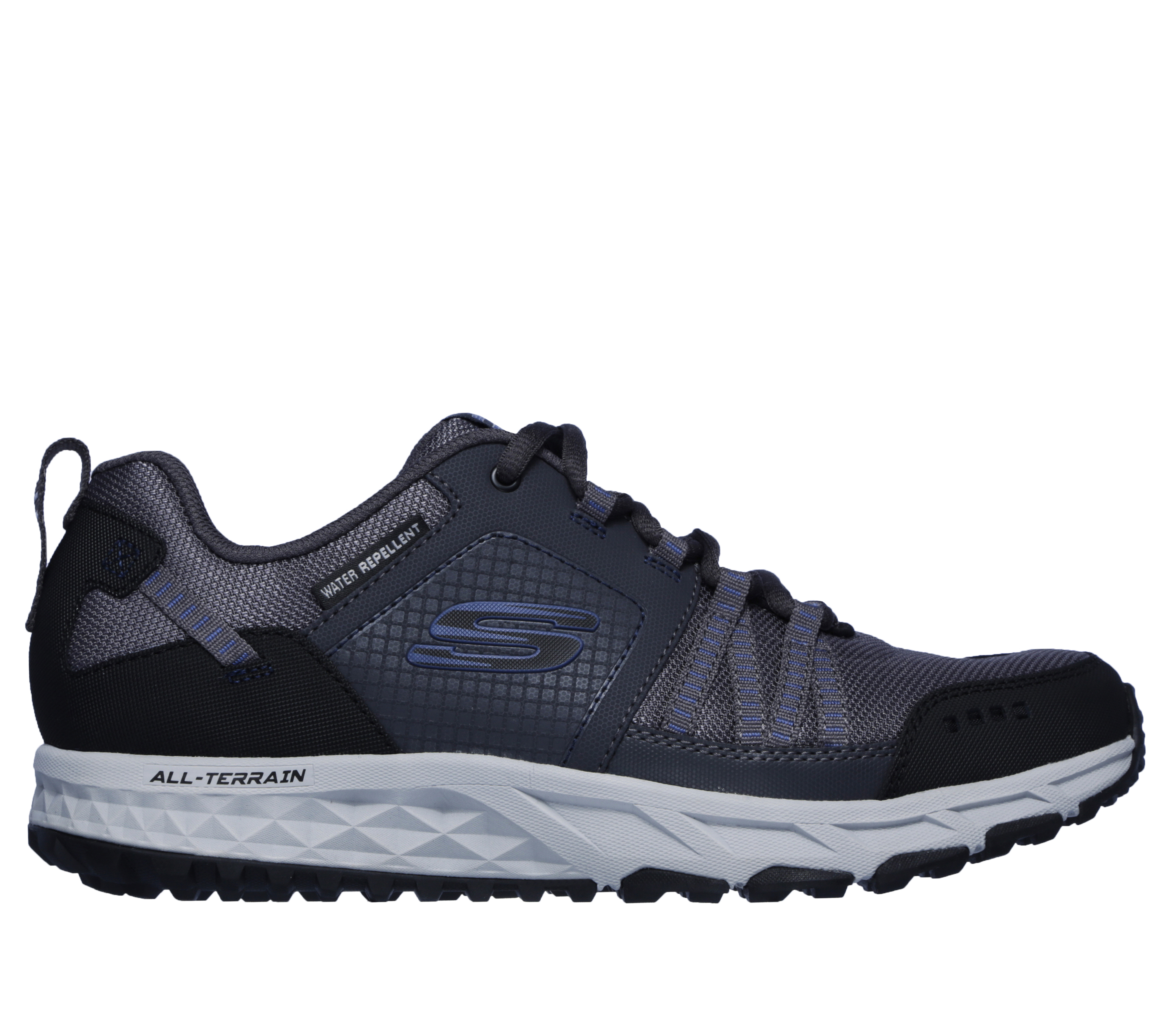 Skechers Men's Escape Plan Sneaker in Charcoal/Blue, Size 10 | Leather/Textile/Synthetic