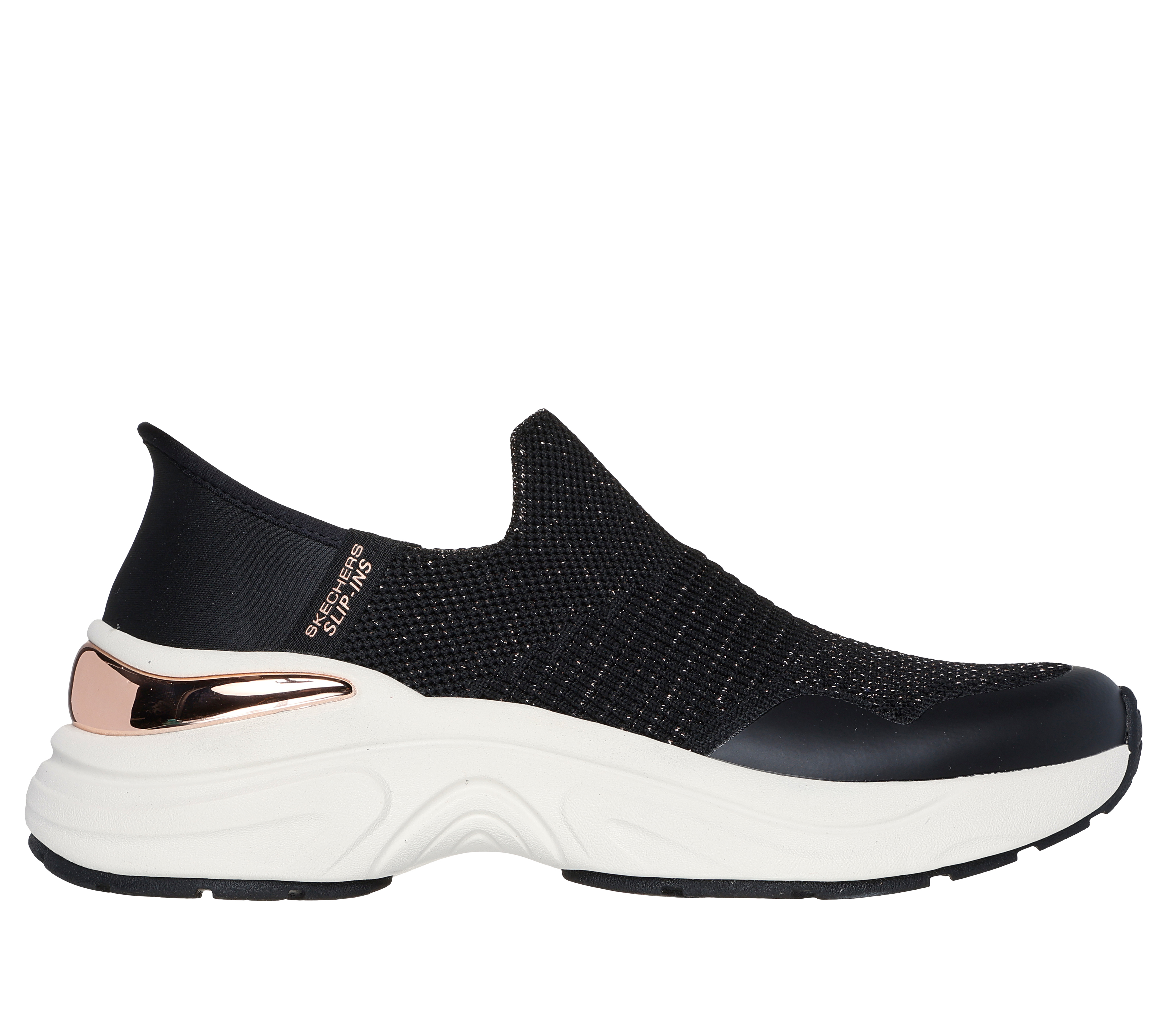 Skechers Women's Slip-ins: Hazel - Priya Sneaker in Black/Rose Gold, Size 2 | Textile/Synthetic, Vegan