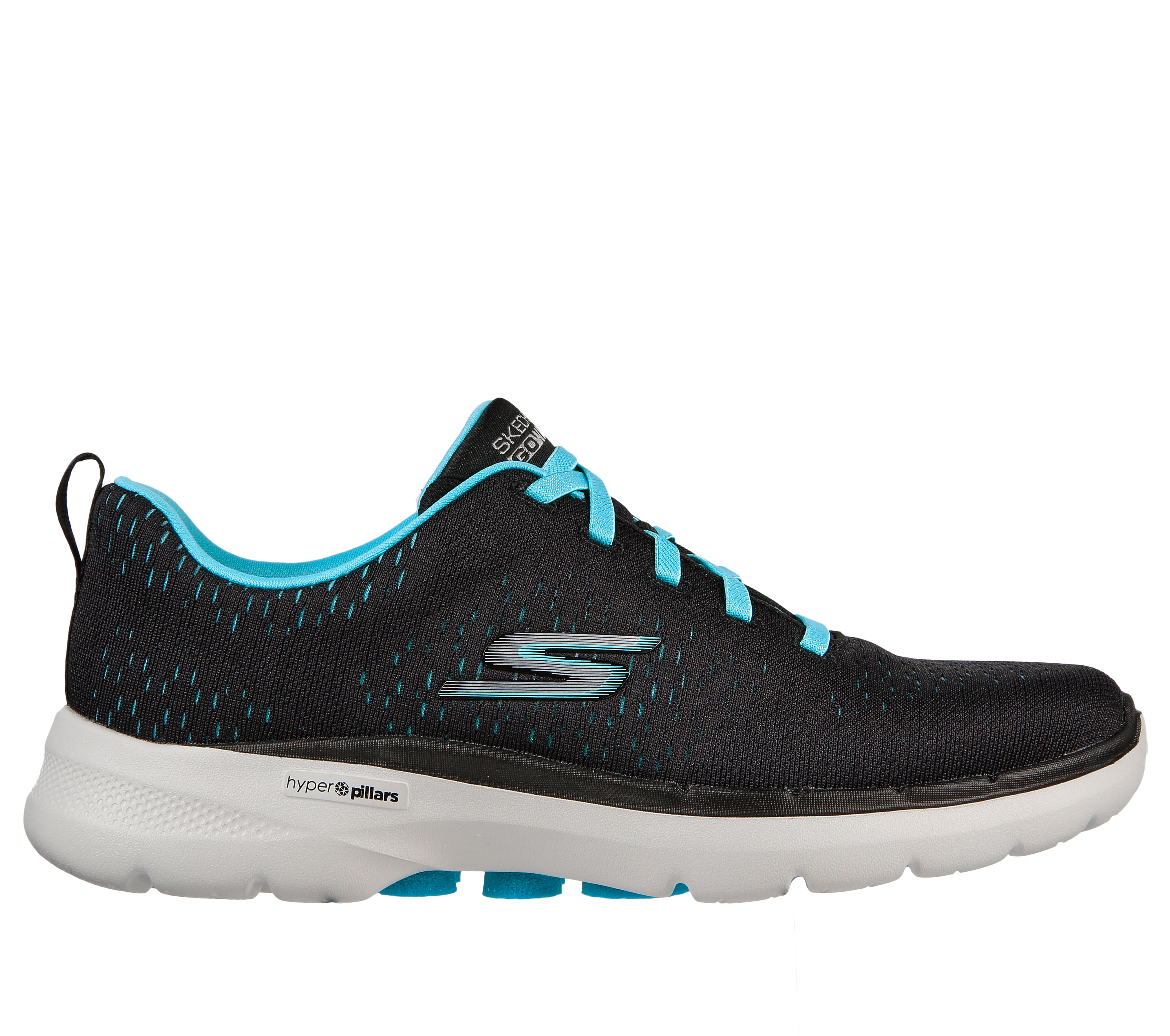 Skechers Women's GO WALK 6 - Adora Sneaker in Black/Aqua, Size 3.5 | Textile/Synthetic, Vegan