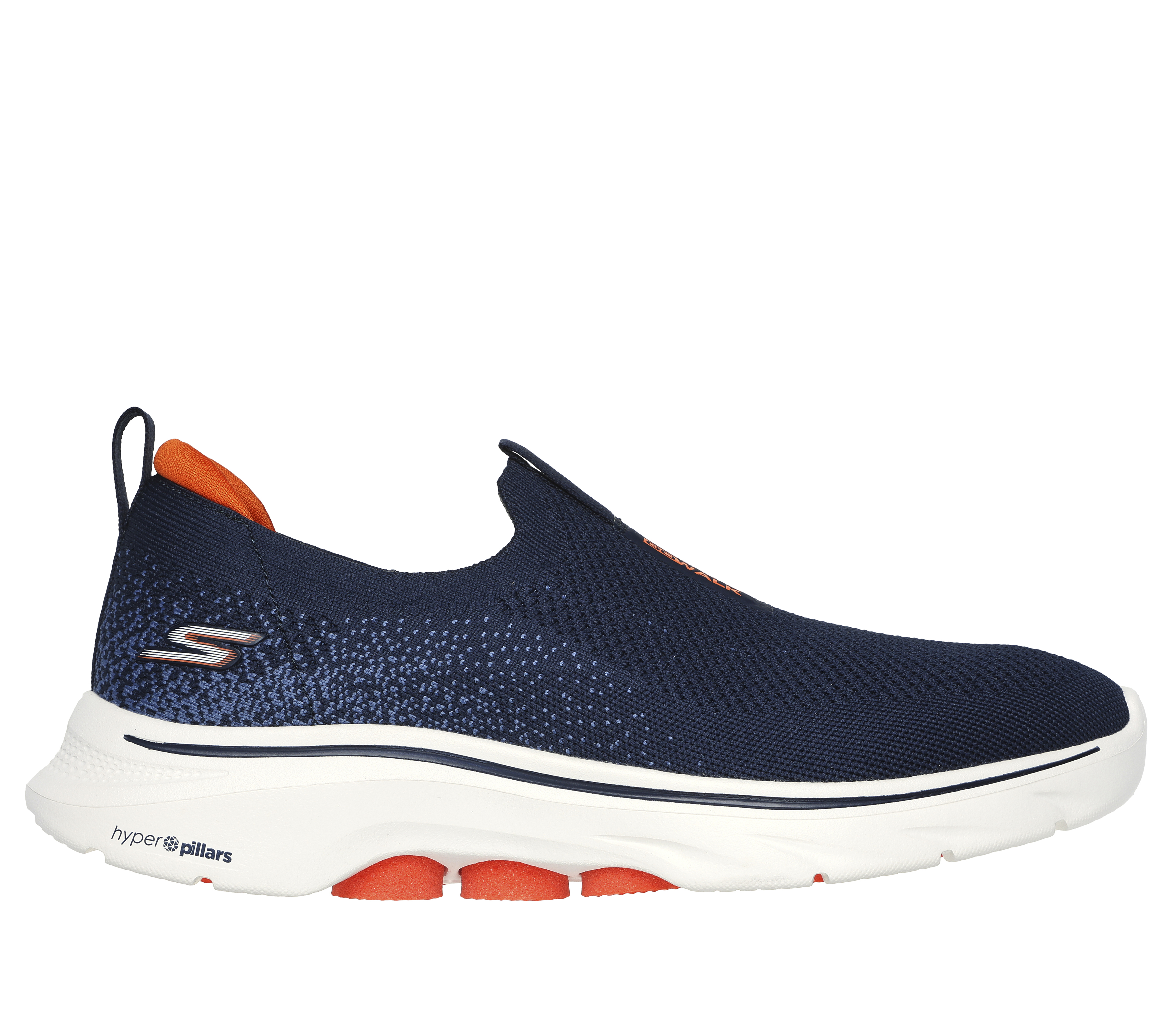 Skechers Men's GO WALK 7 Sneaker in Navy Blue/Orange, Size 9.5 | Textile/Synthetic, Machine Washable