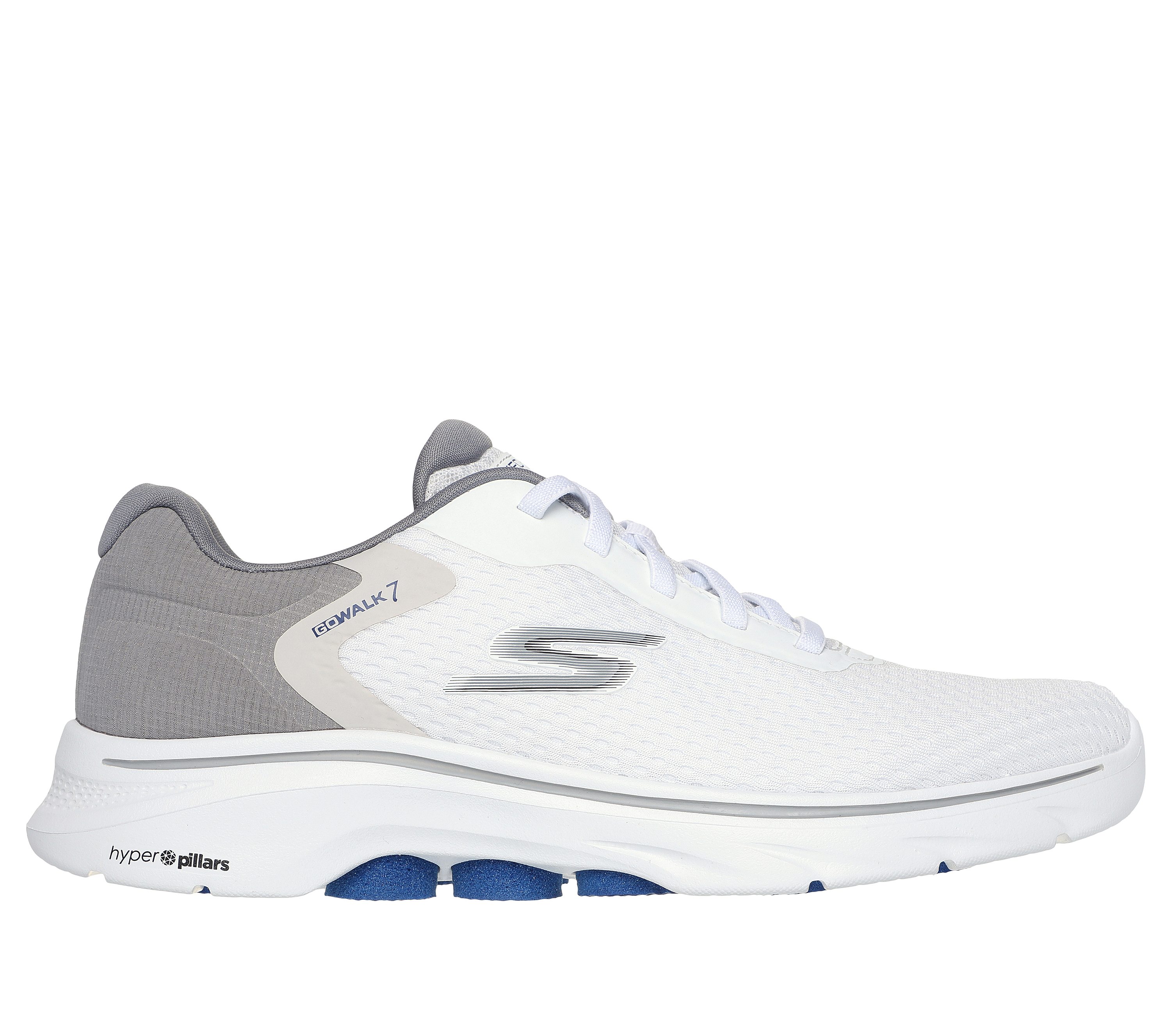 Skechers Men's GO WALK 7 - The Construct Sneaker in White/Gray, Size 8.5 | Textile/Synthetic, Vegan, Machine Washable