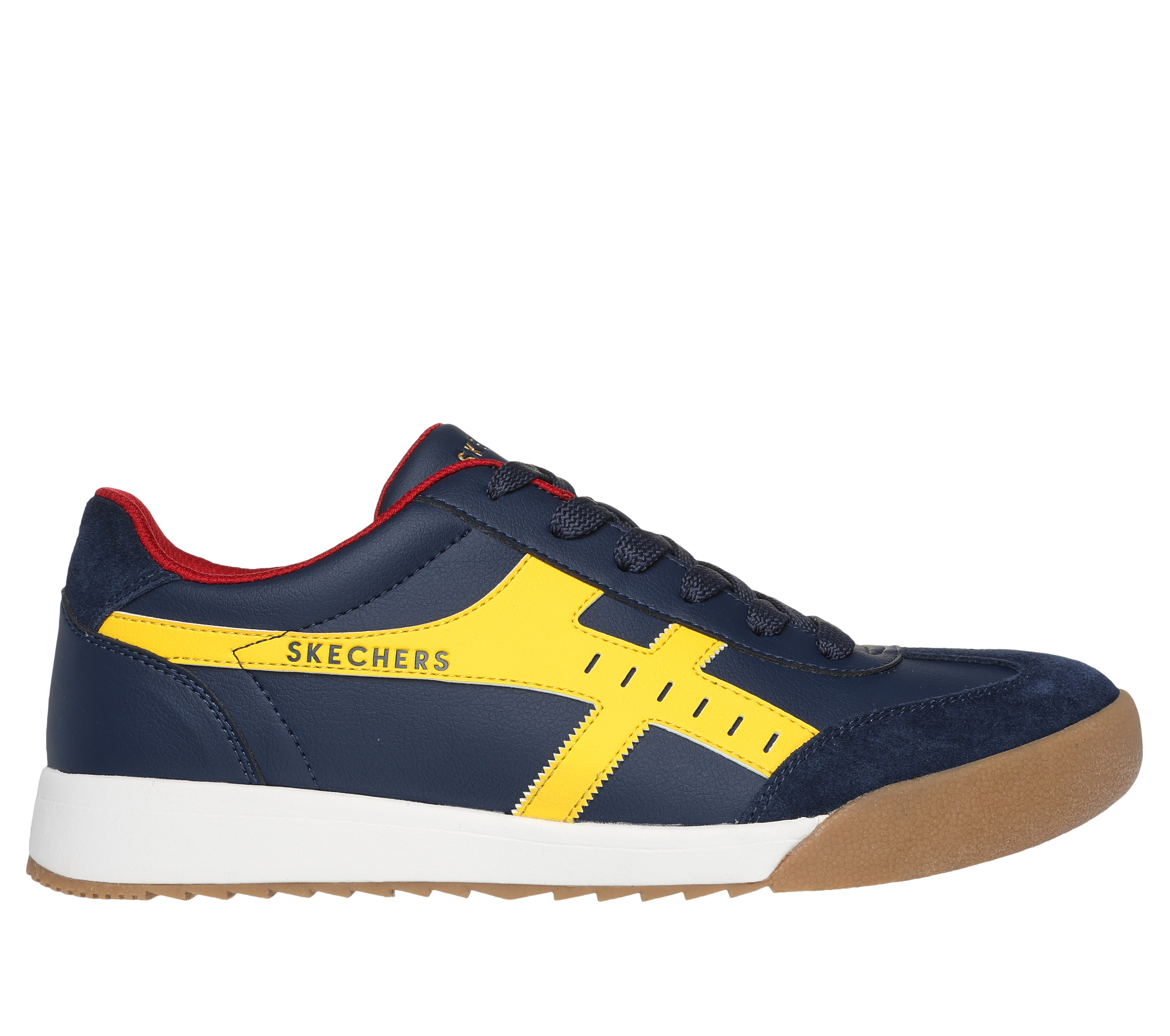 Skechers Men's Zinger - Manzanilla Totale Sneaker in Navy Blue/Yellow, Size 11 | Synthetic/Leather/Synthetic